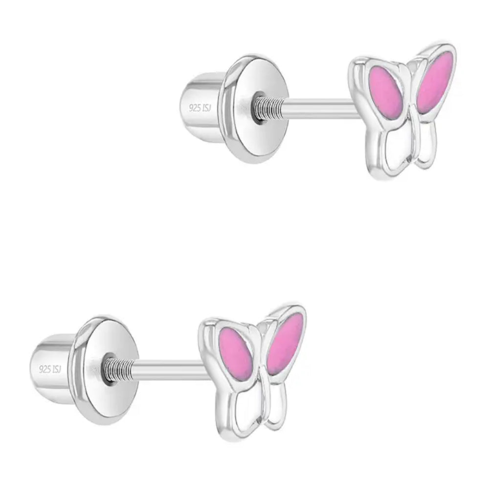 Butterfly Stud Earrings for Kids - Sterling Silver & Enamel Earrings for Girls - Cute Children's Jewelry Gift for Birthdays, Parties & Special Occasions