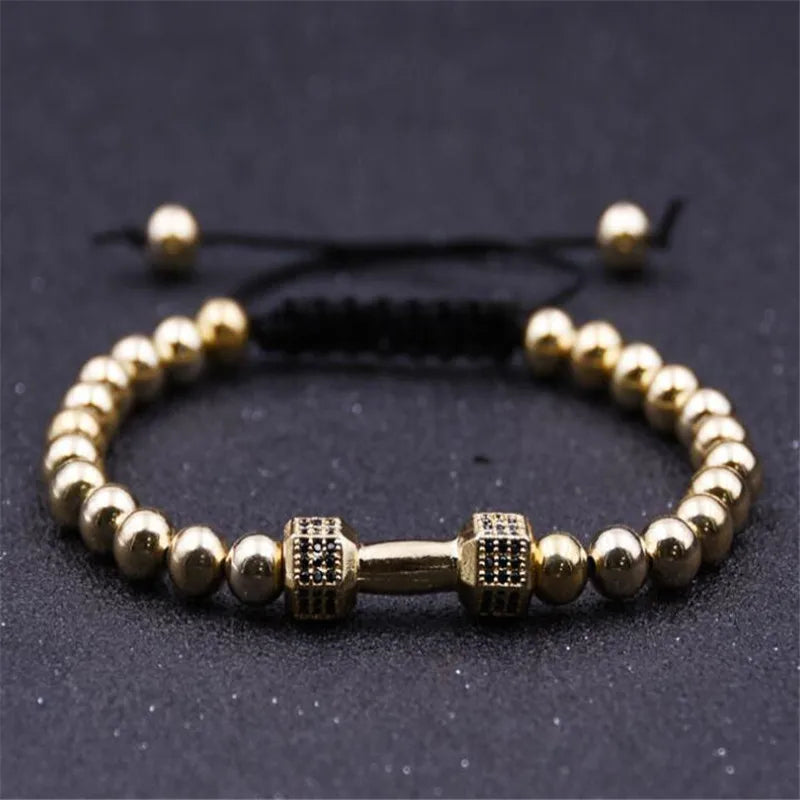 Black Hematite Beads Bracelet for Men - Fitness Prayer Dumbbell Bracelet with Macrame Barbell Design - Perfect for Workout, Meditation & Yoga Accessories