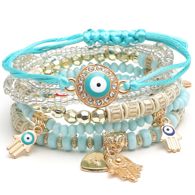 Bohemian Stretch Beads Bracelets for Women & Girls - Adjustable Stackable Boho Hippie Bracelet Set with Colorful Lucky Beads | Perfect for Festival, Beach, Yoga & Everyday Boho Chic Style