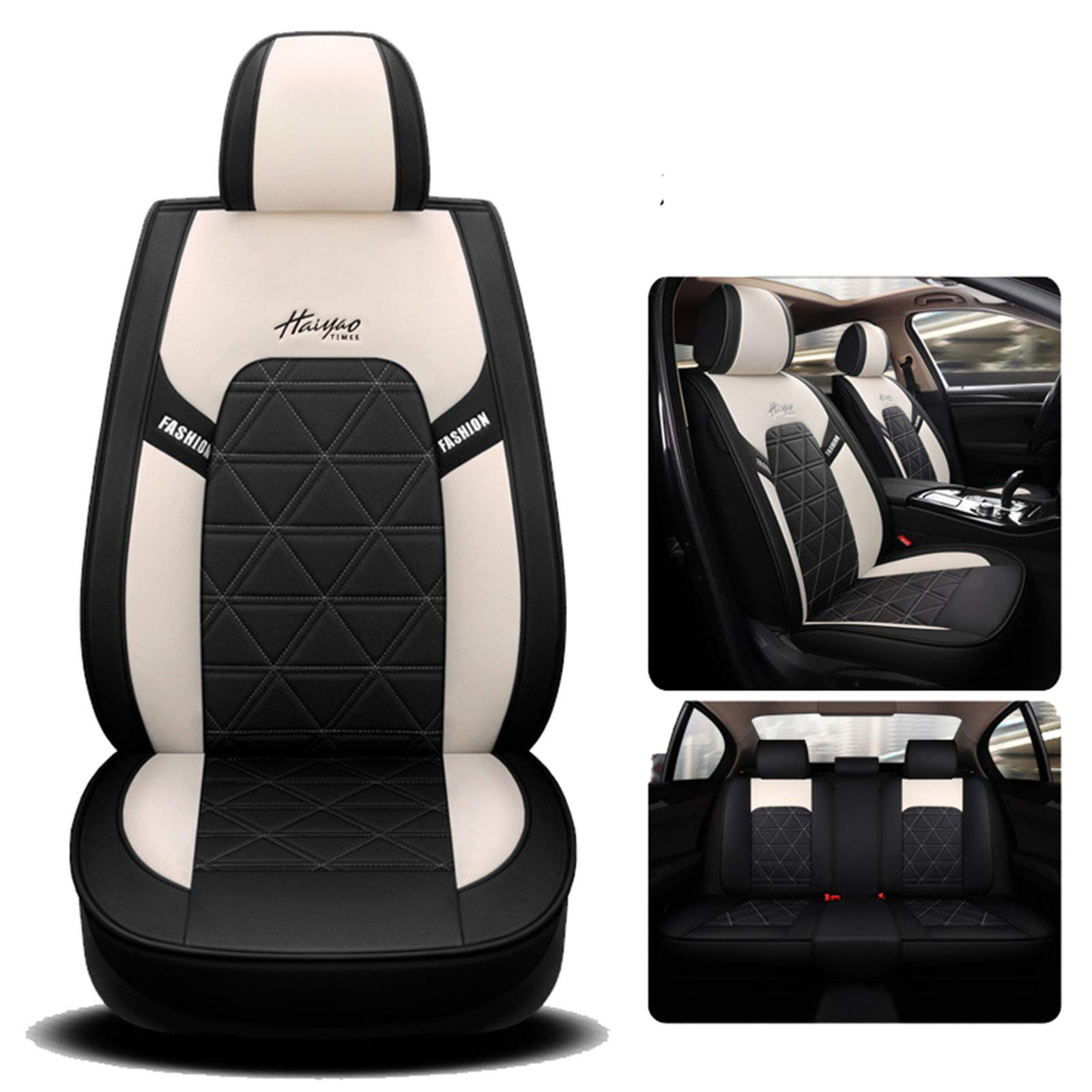 Fly YUTING Universal Car Seat Cover Set - Front & Rear 5-Seat Full Coverage, Leather All-Season Seat Protectors with Airbag Compatibility & Waterproof Design (Black) - Perfect for Family Cars, SUVs, and Daily Commuting