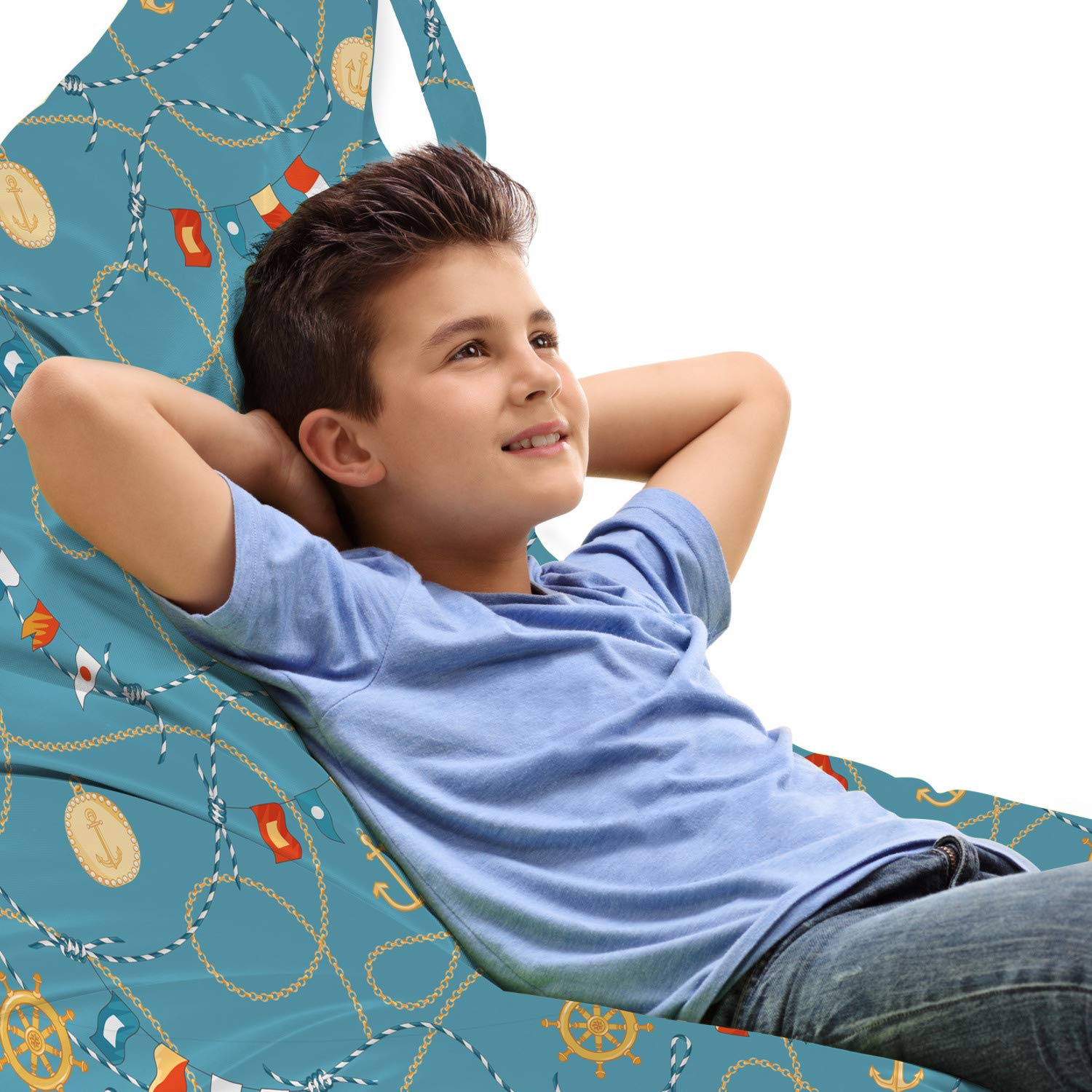 Ambesonne Nautical Lounger Chair Storage Bag - Sailor Anchor & Steering Wheel Design, Large Capacity Beach Chair Cover with Handle, Cadet Blue & Beige | Perfect for Poolside, Patio, and Outdoor Furniture Storage