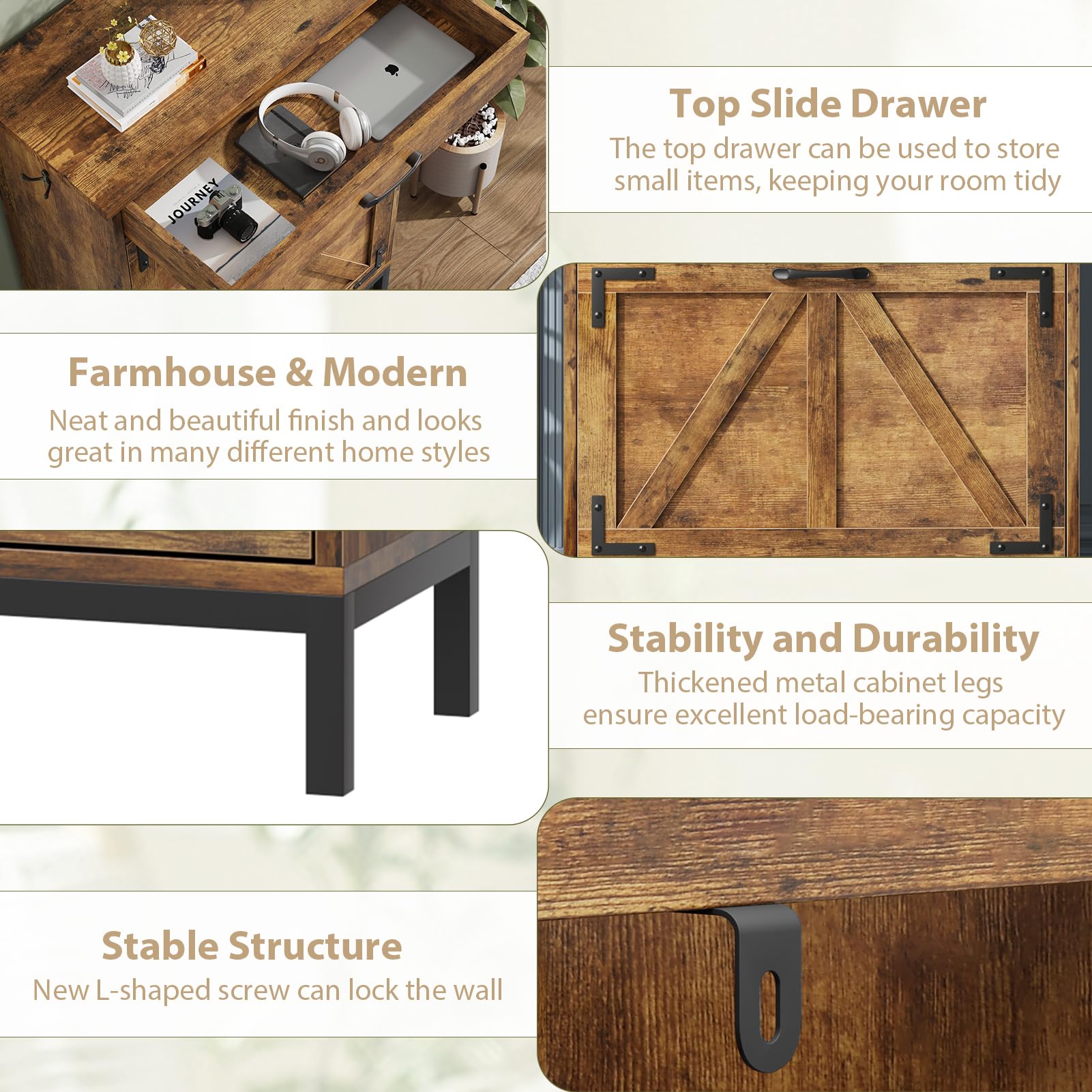 Farmhouse Style Shoe Storage Cabinet - Narrow Entryway Shoe Organizer with 2 Flip Drawers, Free Standing Slim Shoe Rack for Foyer & Hallway (Brown) - Perfect for Small Spaces & Home Organization