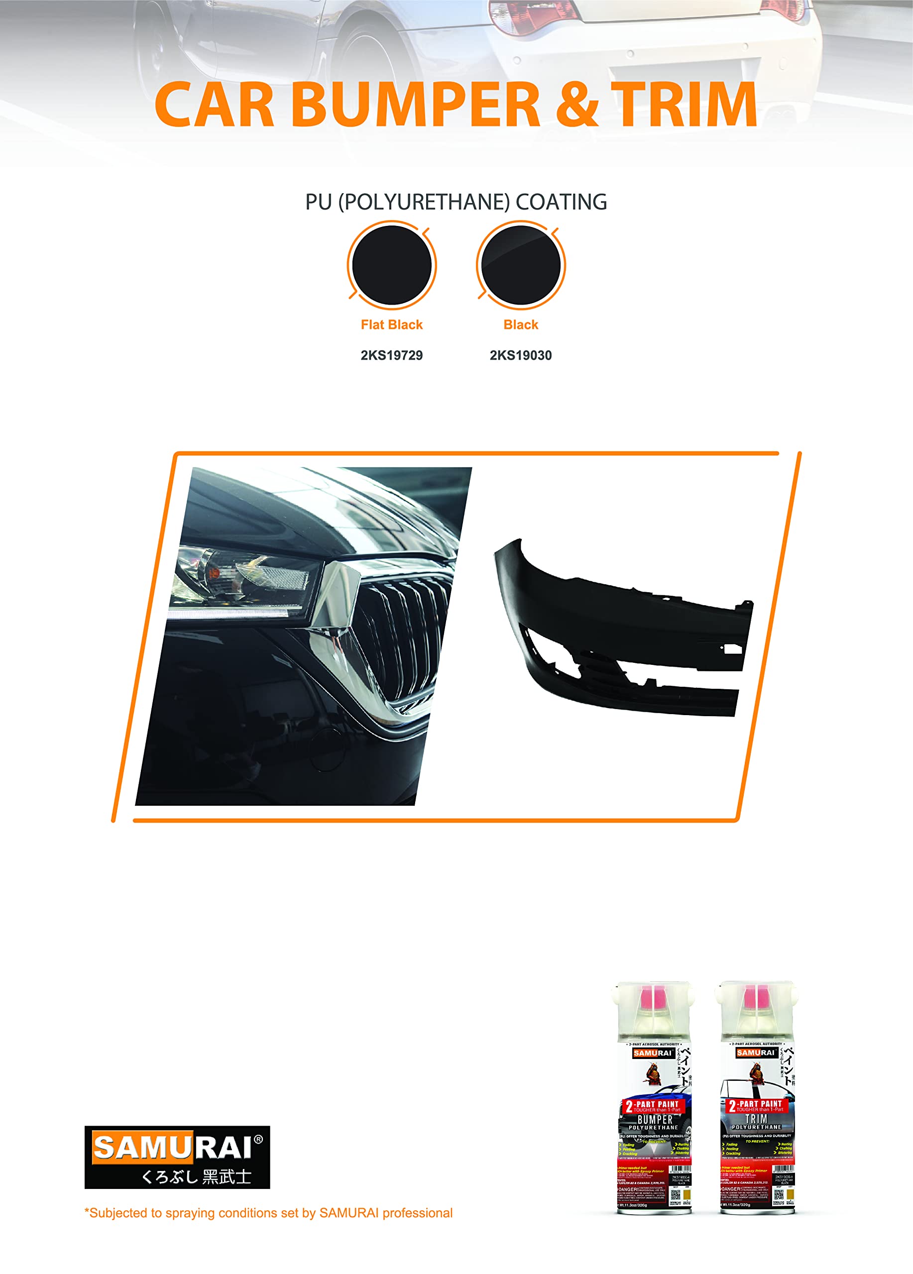 UV & Rust Resistant SAMURAI 2-Part Polyurethane Spray Paint for Car Bumpers - 11.3oz Professional Auto Body Repair Kit (6-Pack, Flat Black) | Perfect for DIY Car Restoration, Touch-Ups & Metal Surface Protection