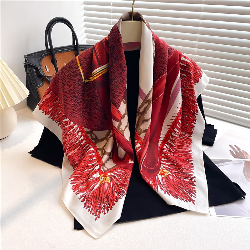 Stylish Floral Print Twill Silk Scarf for Women - Muslim Hijab Headband, Bandana, Summer Shawl & Beach Stole - Elegant Echarpe for Daily Wear, Office & Travel (2024 Fashion)
