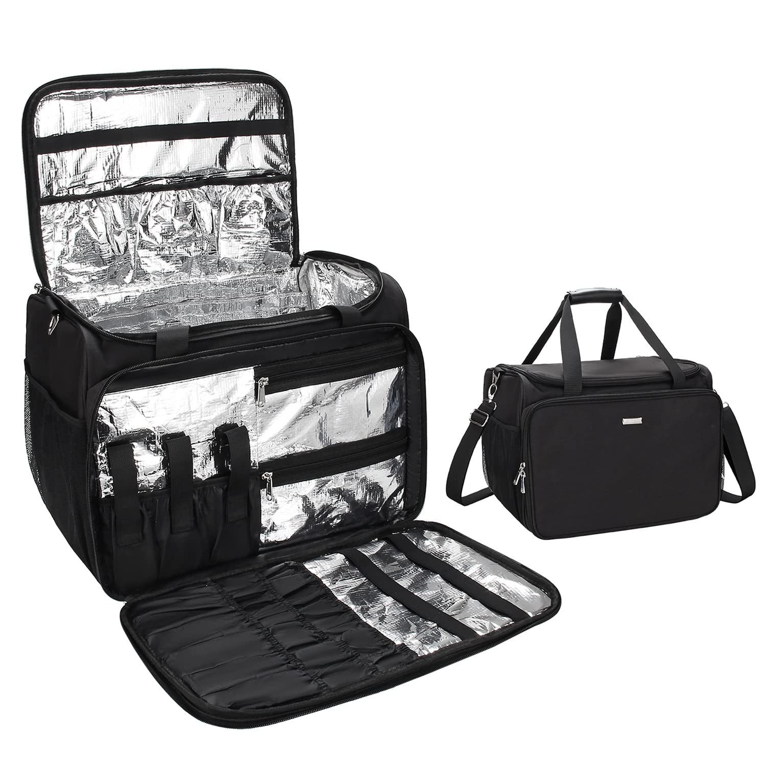 MONSTINA Professional Hairdressing Bag for Stylists - Insulated Travel Cosmetic Organizer with Shoulder Strap - Perfect for Salon, Barber, Makeup Artists & On-the-Go Hairstyling (Black)
