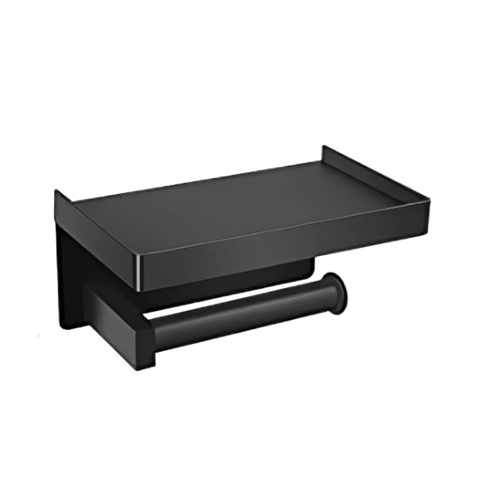 Wall Mounted Toilet Paper Holder with Shelf - Bathroom & Kitchen Storage Organizer for Toilet Roll - Space Saving Black Design (Perfect for Small Bathrooms, Apartments & RVs)