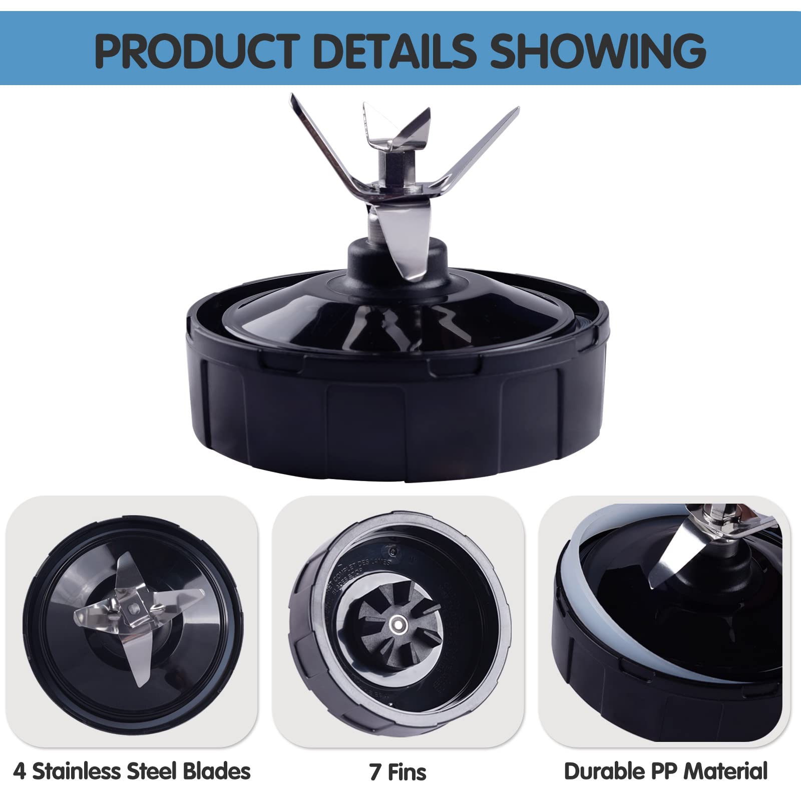 Ninja Blender Replacement Parts - 7-Fin Blender Blade Assembly for Nutri Ninja Auto iQ - Durable Stainless Steel Blades - Perfect for Smoothies, Juices & Food Prep