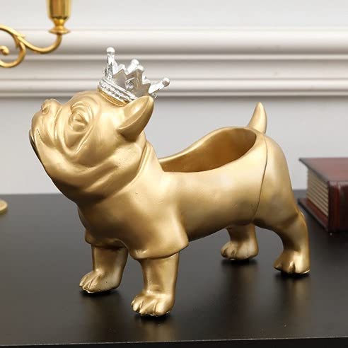 Kuppn Resin Bulldog Entryway Storage Organizer - Key Holder, Mail Sorter Basket, Animal Sculpture Storage Box - Home Decor for Living Room, Bedroom & Office Organization (Perfect for Keys, Mail & Small Items by Entryway)