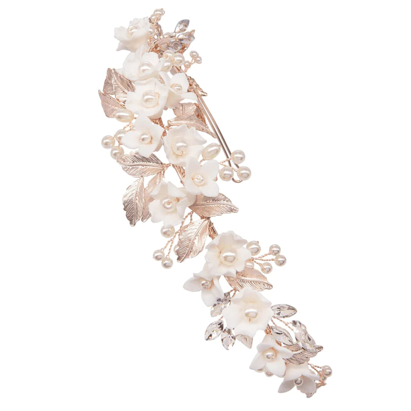 Rose Gold Floral Bridal Headband with Pearls - Elegant Wedding Hair Accessory for Brides, Bridesmaids & Special Occasions | Perfect for Weddings, Prom & Formal Events
