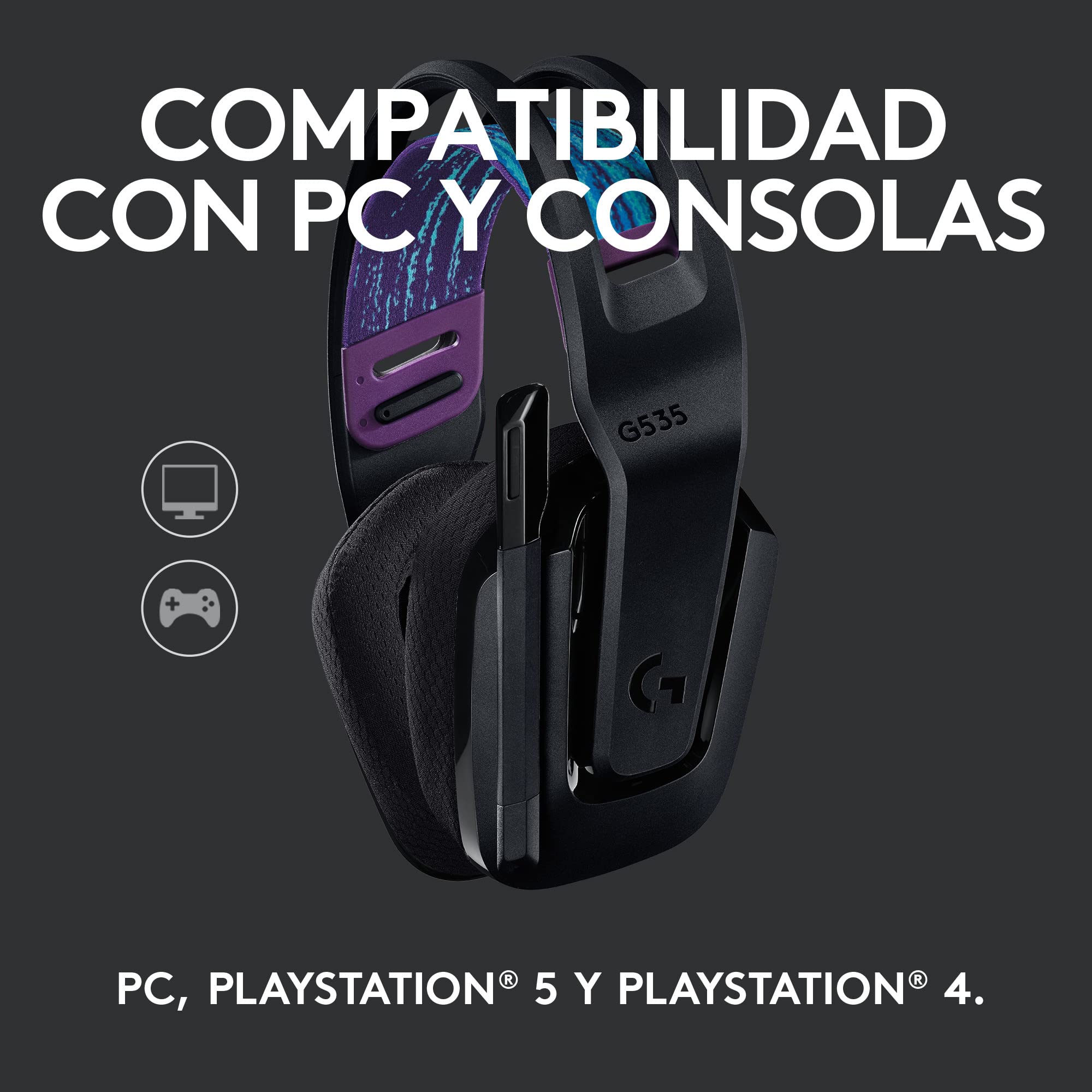 Logitech G535 Lightspeed Wireless Gaming Headset - Lightweight Over-Ear Headphones with Flip-to-Mute Mic, Stereo Sound for PC, PS4, PS5 - USB Rechargeable (Renewed, Black) | Perfect for Competitive Gaming, Streaming & Long Gaming Sessions