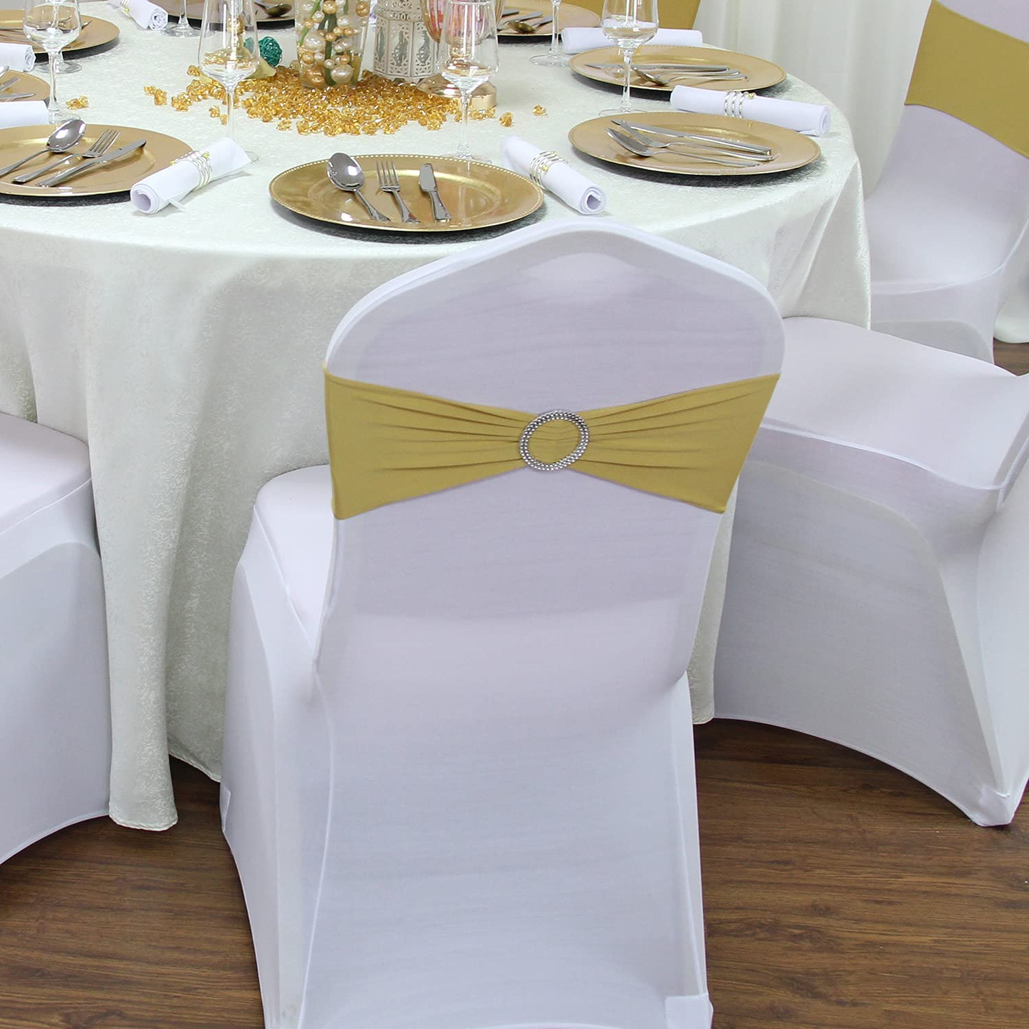 WELMATCH 12-Pack Gold Plastic Beaded Charger Plates - 13 Inch Round Wedding & Party Decorations - Elegant Table Setting for Special Occasions