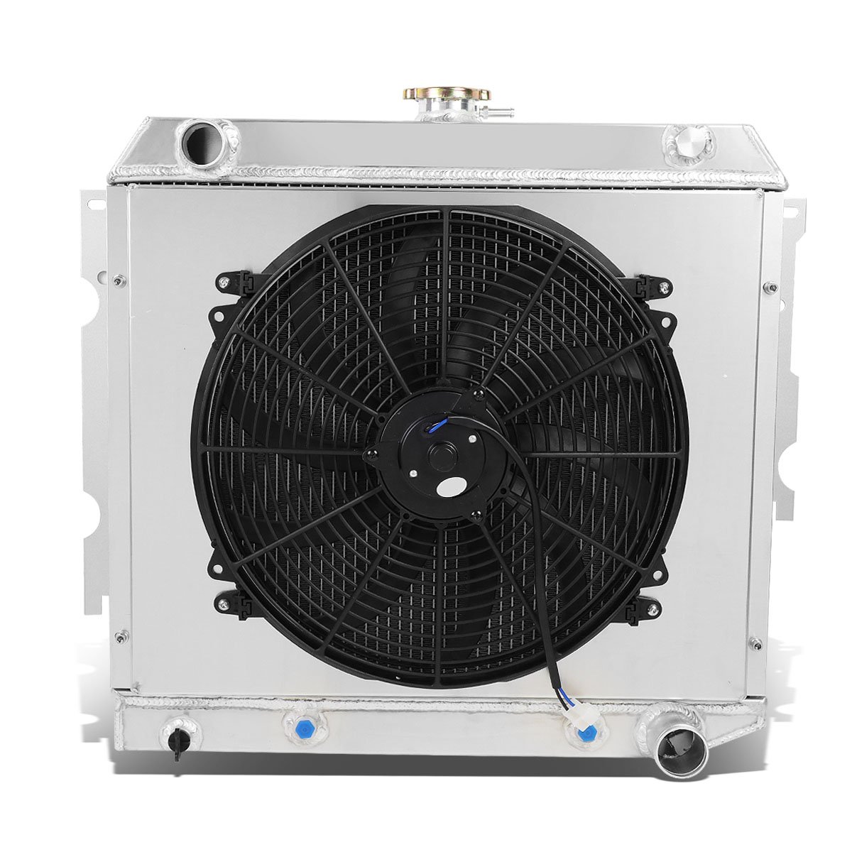 DNA Motoring RA+FS-CHARGER70-3 Tri Core 3-Row Aluminum Radiator with Fan Shroud - Fits 1970-71 Dodge Challenger, 1970-72 Charger, 1972-73 Roadrunner 5.2L V8 - High Performance Cooling Upgrade for Classic Muscle Cars
