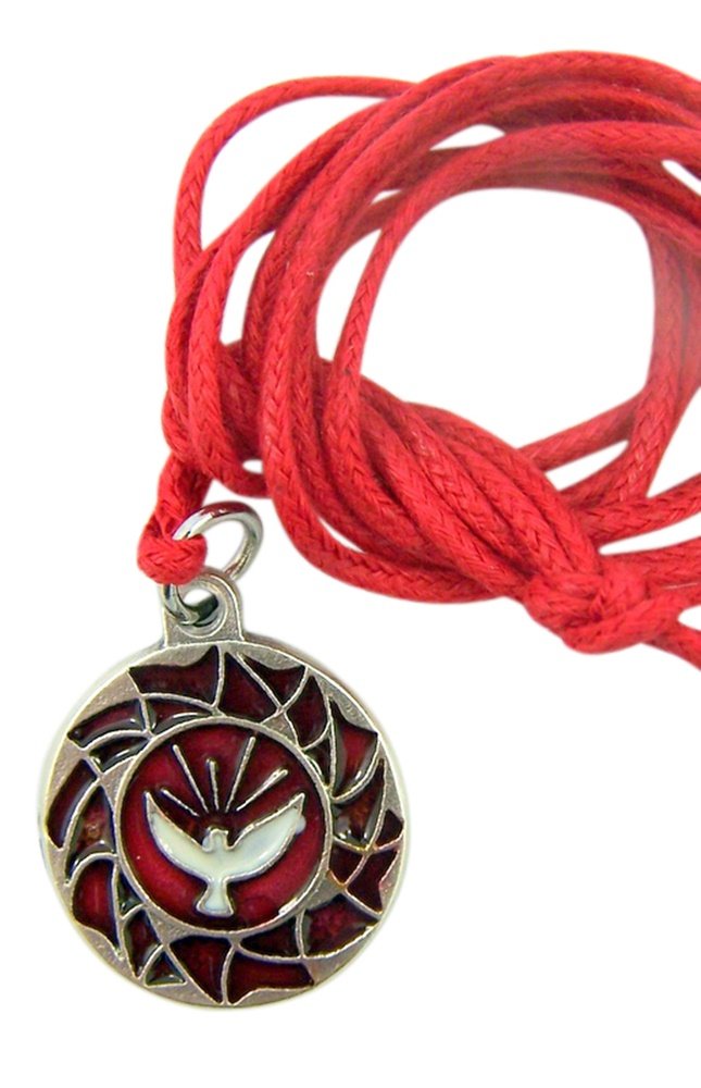 Silver Tone Red Enamel Holy Spirit Dove Confirmation Pendant Necklace - 3/4 Inch Religious Jewelry Gift for Baptism, First Communion & Christian Faith - Perfect for Church Events & Spiritual Occasions