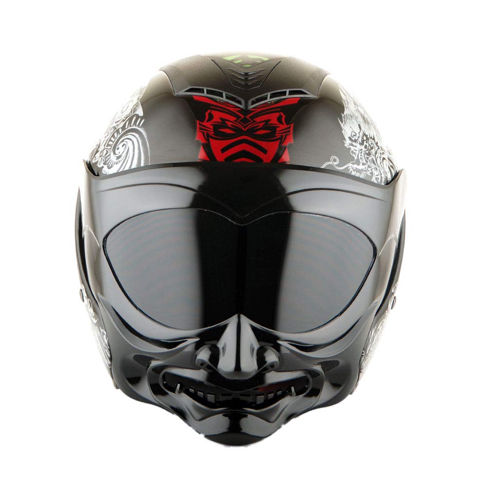 Martian Motorcycle Open Face Fiberglass Dual Visor Helmet - Classic Scooter & Samurai Style Bike Helmet HB_609 with Extra Clear Shield - Perfect for Urban Commuting & Vintage Bike Rides