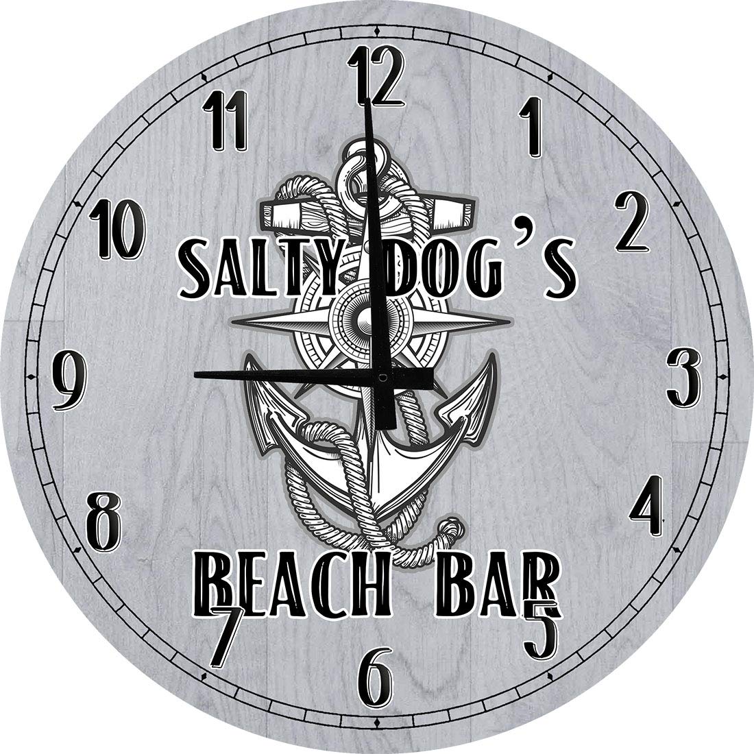 Nautical Compass Anchor Beach Bar Wall Clock - 18 Inch Large Round Wooden Decor for Coastal & Ocean Themed Home, Office, or Restaurant