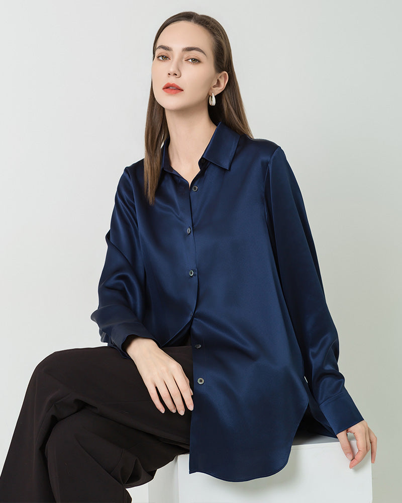 Luxury Oversized Button Up Silk Shirt for Women - Elegant Blouse with Long Sleeves - Perfect for Office, Date Night & Special Occasions