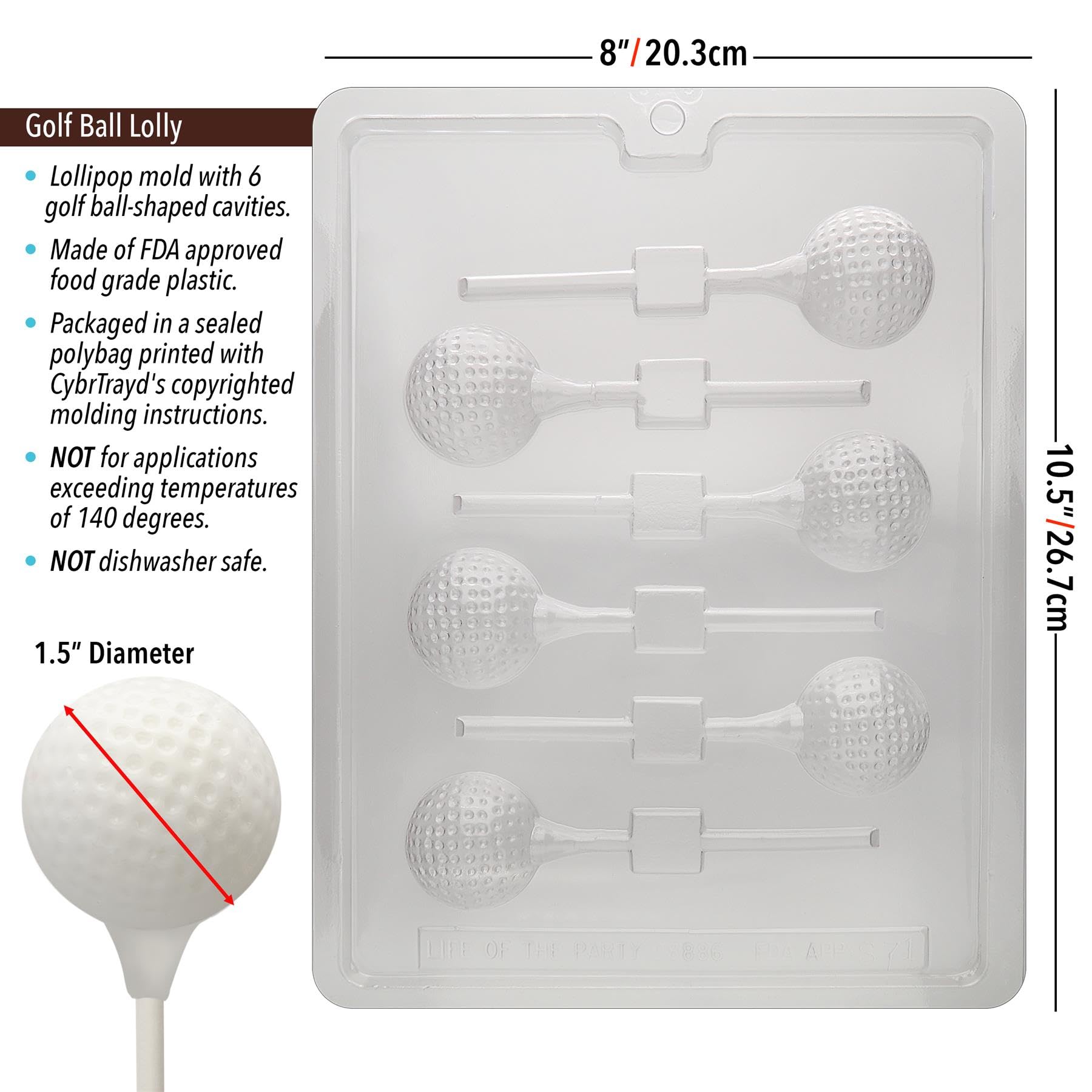 Cybrtrayd Golf Ball Lolly Chocolate Candy Mold Kit - Includes Copyrighted Chocolate Molding Instructions - Perfect for DIY Candy Making, Birthday Parties, and Golf Themed Events