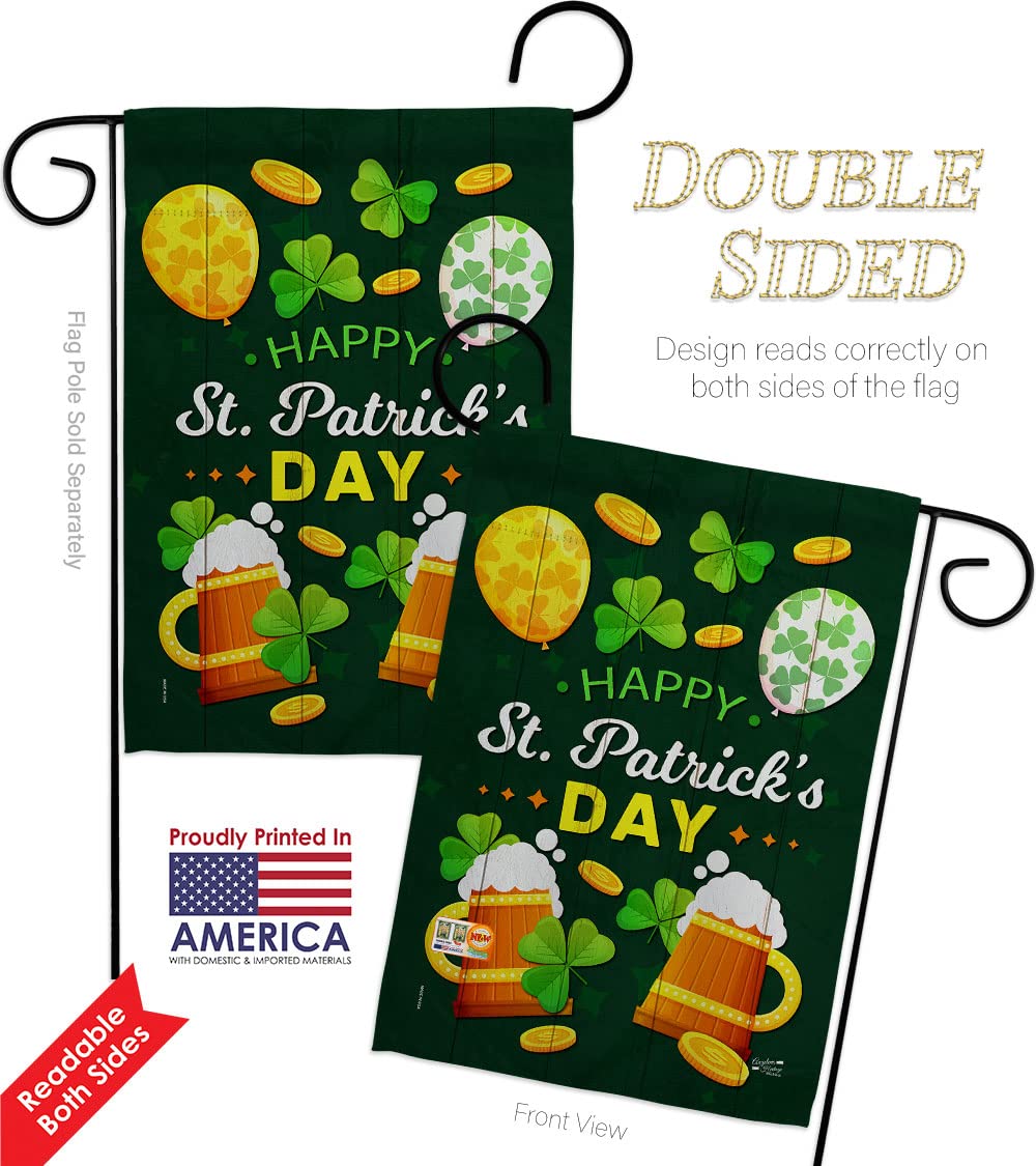 St. Patrick's Day Garden Flag - Double-Sided Irish Clover & Leprechaun Design with Lucky Coins - 13x18.5 Inch Outdoor Yard Banner - Made in USA - Perfect for Spring Decor, March Holidays & Irish-Themed Home Decorations