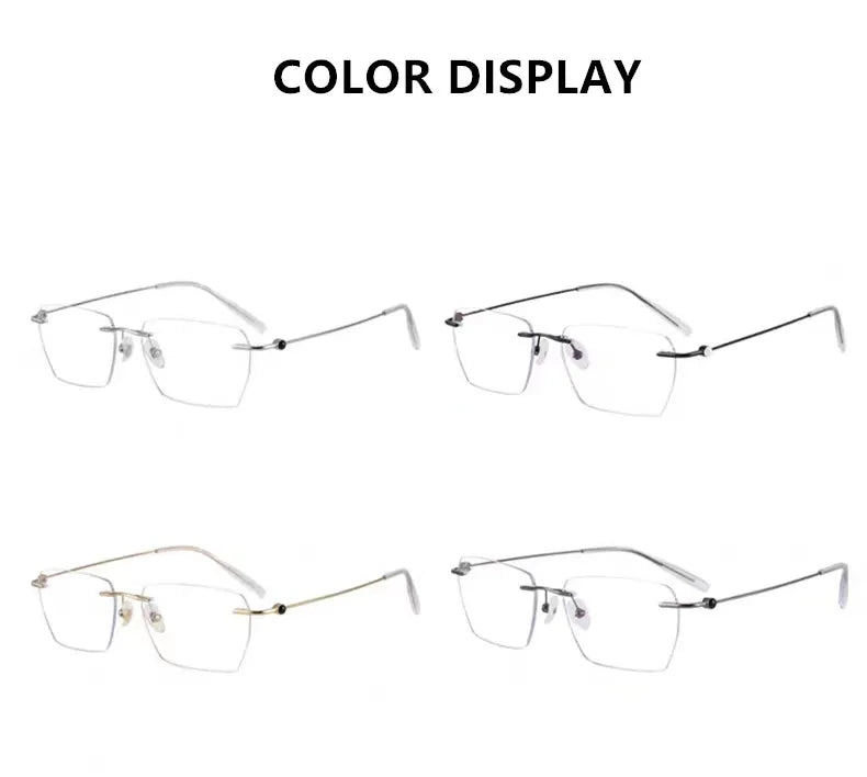 Aimee Men's Rimless Square Polygon Titanium Eyeglasses 14256 - Lightweight Durable Titanium Frame for Work, Reading & Driving