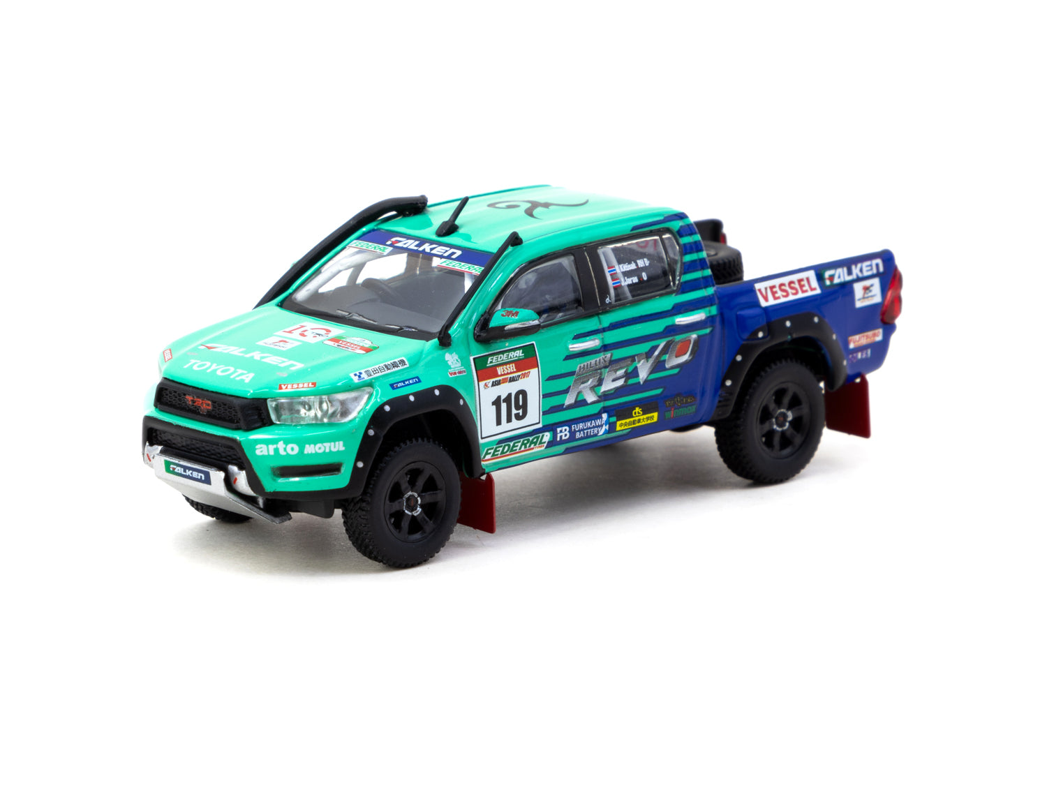 Tarmac Works 1/64 Scale Toyota Hilux AXCR 2017 Diecast Model Car with Truck Packaging - HOBBY64 Collection - Perfect for Display, Racing Enthusiasts, and Diecast Collectors