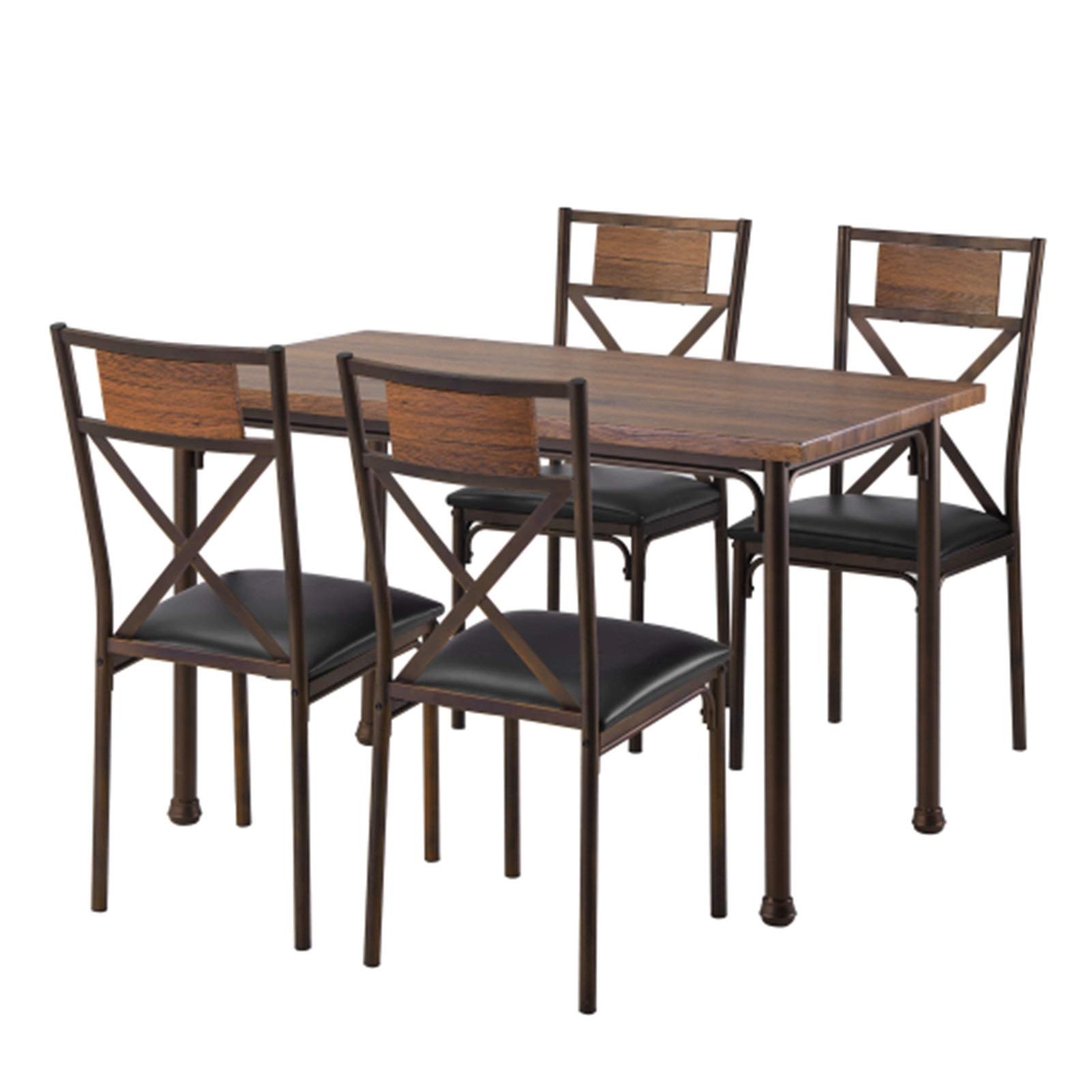 ZXCVBNM 5-Piece Brown Wooden Dining Set with Padded Chairs, Family Kitchen Table and Chairs for Cozy Meals and Gatherings