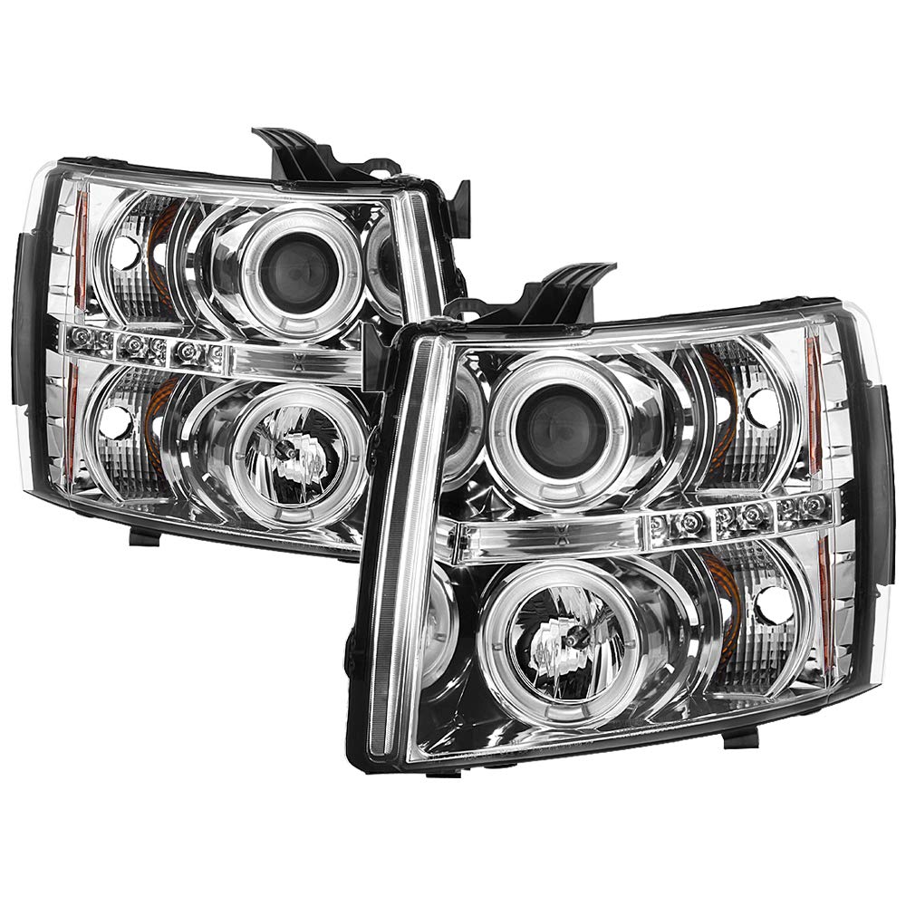 High-Performance LED Halo Headlights for Chevy Silverado 1500/2500/3500 (2007-2013) - Chrome & Clear Lens Options - Upgrade Your Truck Lighting for Night Driving & Off-Road Adventures