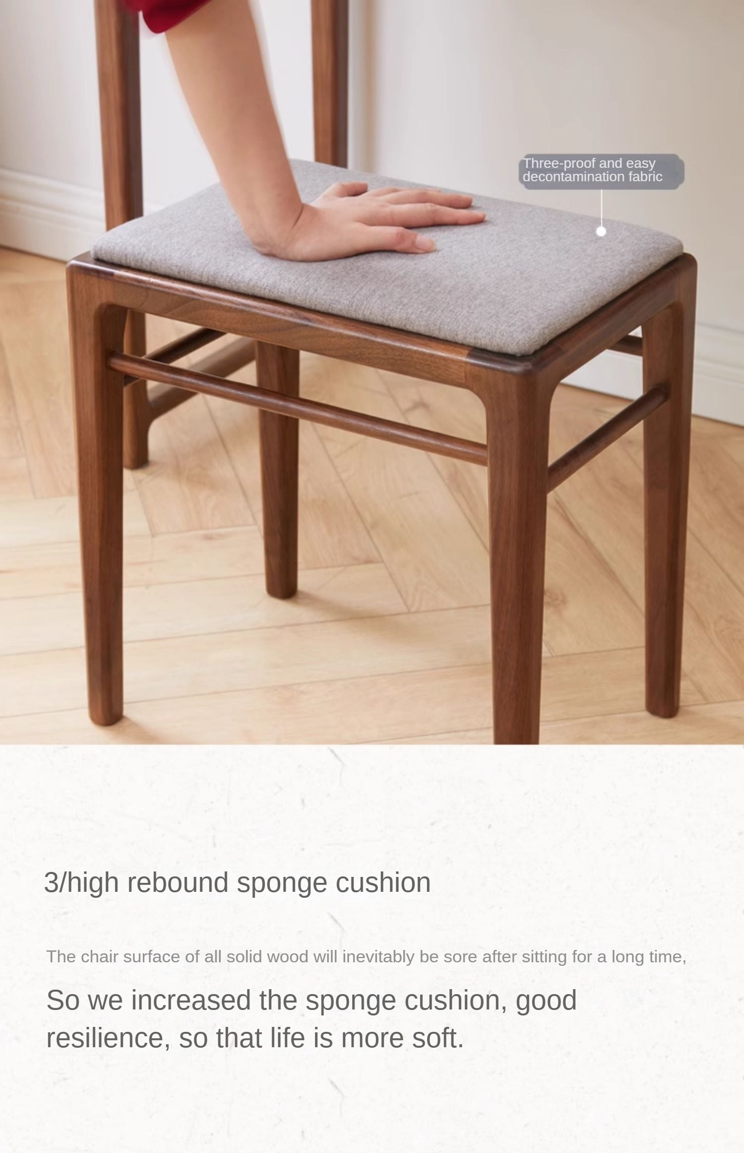 Solid Black Walnut Wood Makeup Stool - Durable & Stylish Vanity Seat for Bedroom, Bathroom, or Dressing Room