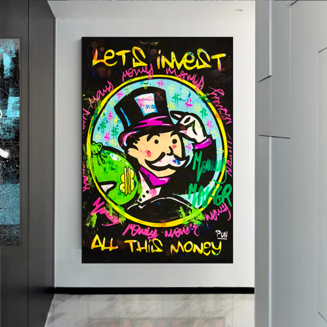 Alec Monopoly 'Let's Invest All Your Money' Canvas Art Print - Modern Wall Decor for Home, Office & Gallery