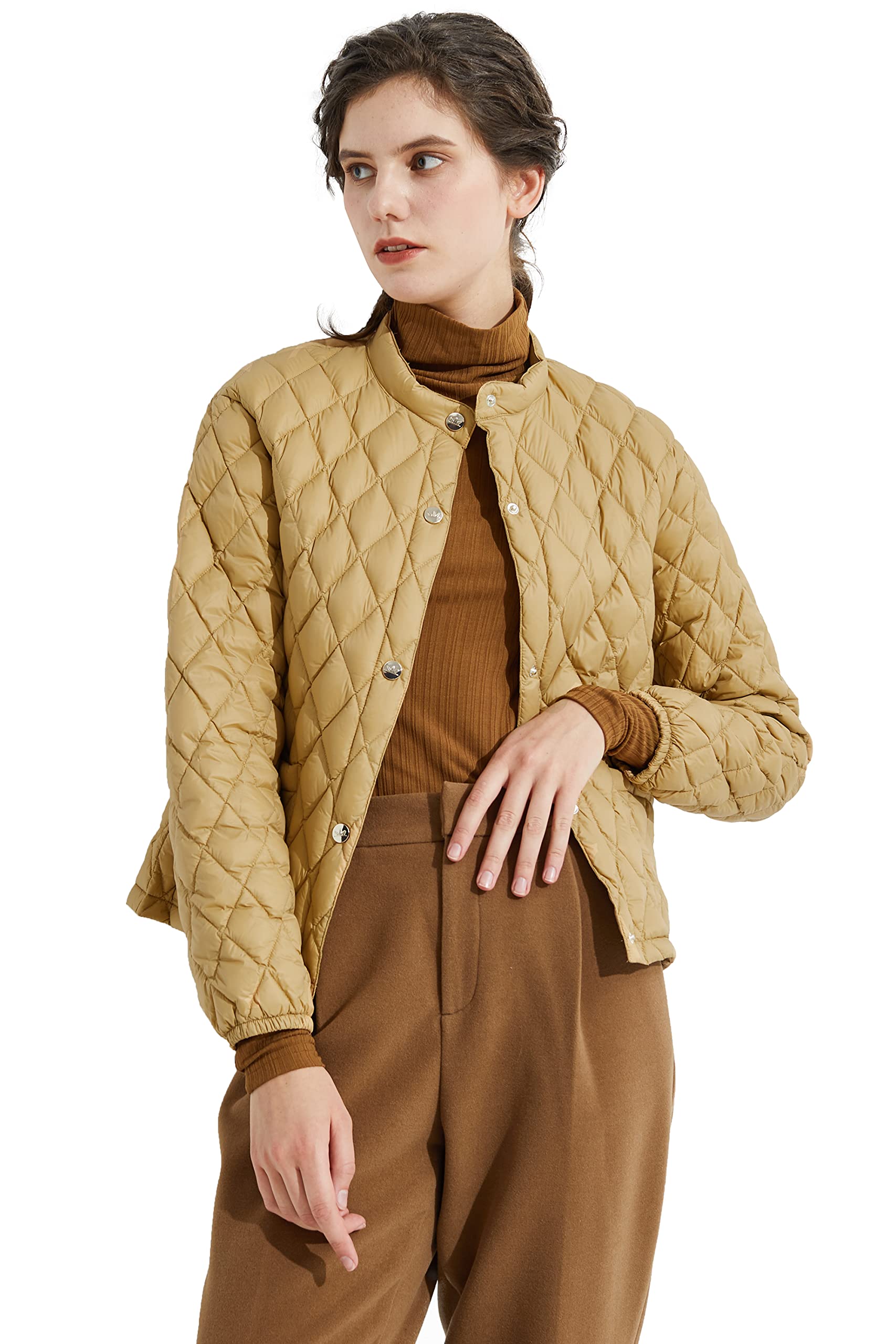 Orolay Women's Lightweight Cropped Puffer Jacket - Packable Stand Collar Down Coat for Winter, Travel & Outdoor Activities | Warm Quilted Fashion Jacket for Casual Wear & City Exploration