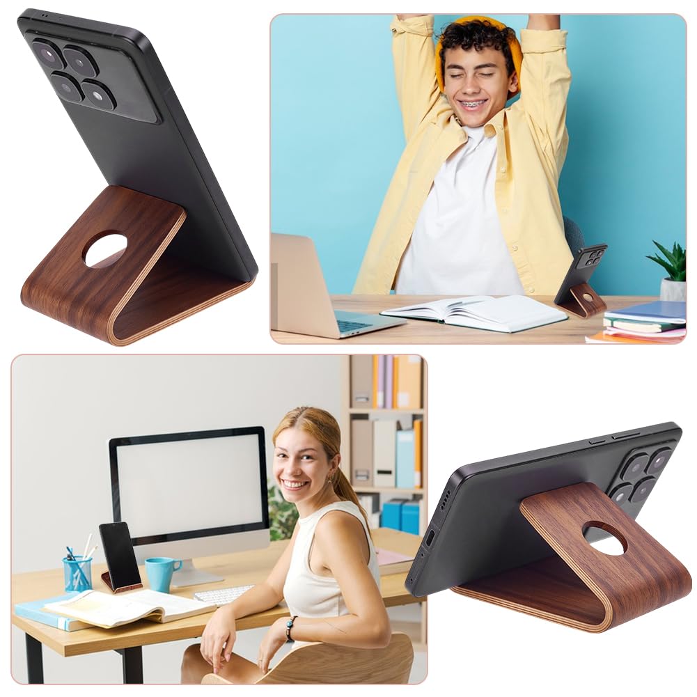 Handcrafted Walnut Wood Phone Stand - Premium Desk Phone Holder for iPhone, Samsung & Tablets - Perfect for Home, Office & Video Calls (Wooden Mobile Phone Cradle & Tablet Stand)