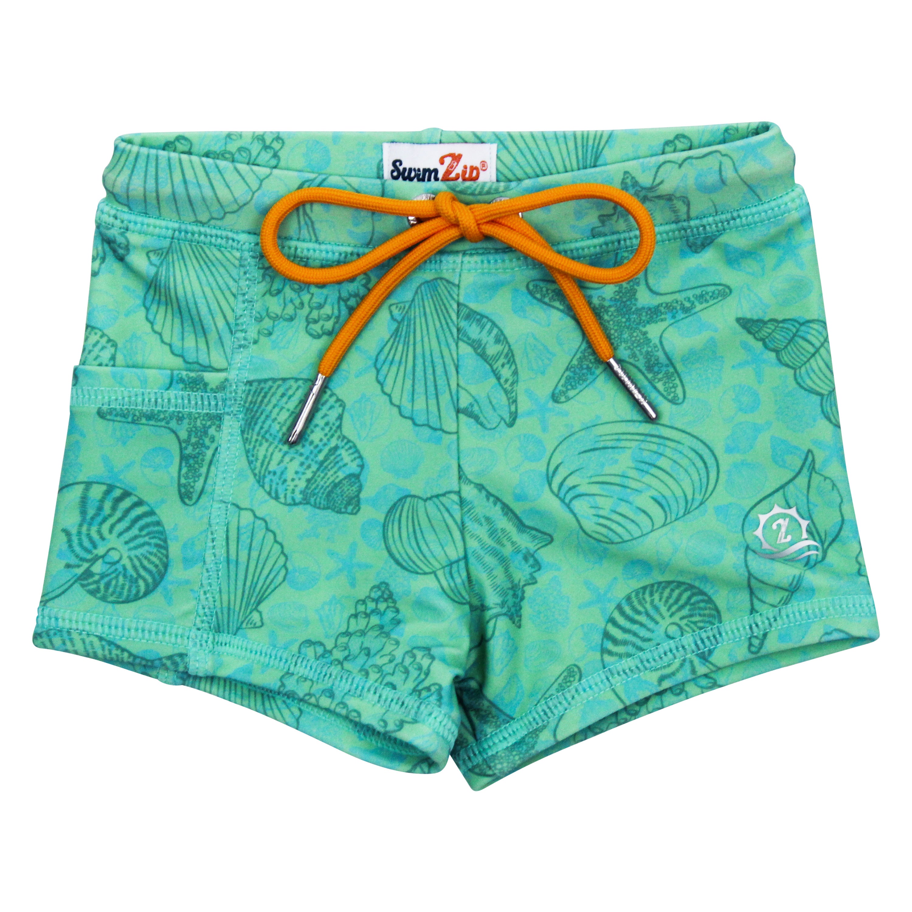 Kids Euro Swim Shorts with Seashell Print - Quick-Dry Comfort for Beach & Pool Fun