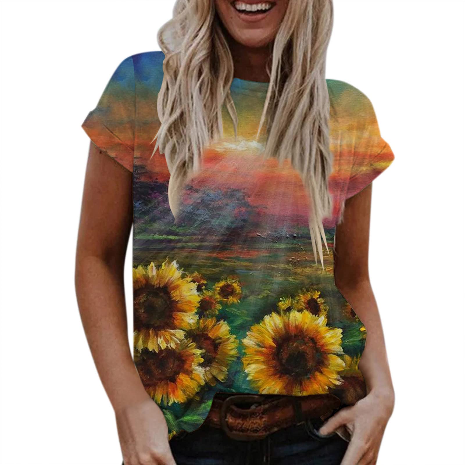 Women's Floral Printed Short Sleeve T-Shirt - Breathable Loose Fit Summer Casual Top for Women | Perfect for Beach Outings, Picnics & Everyday Wear