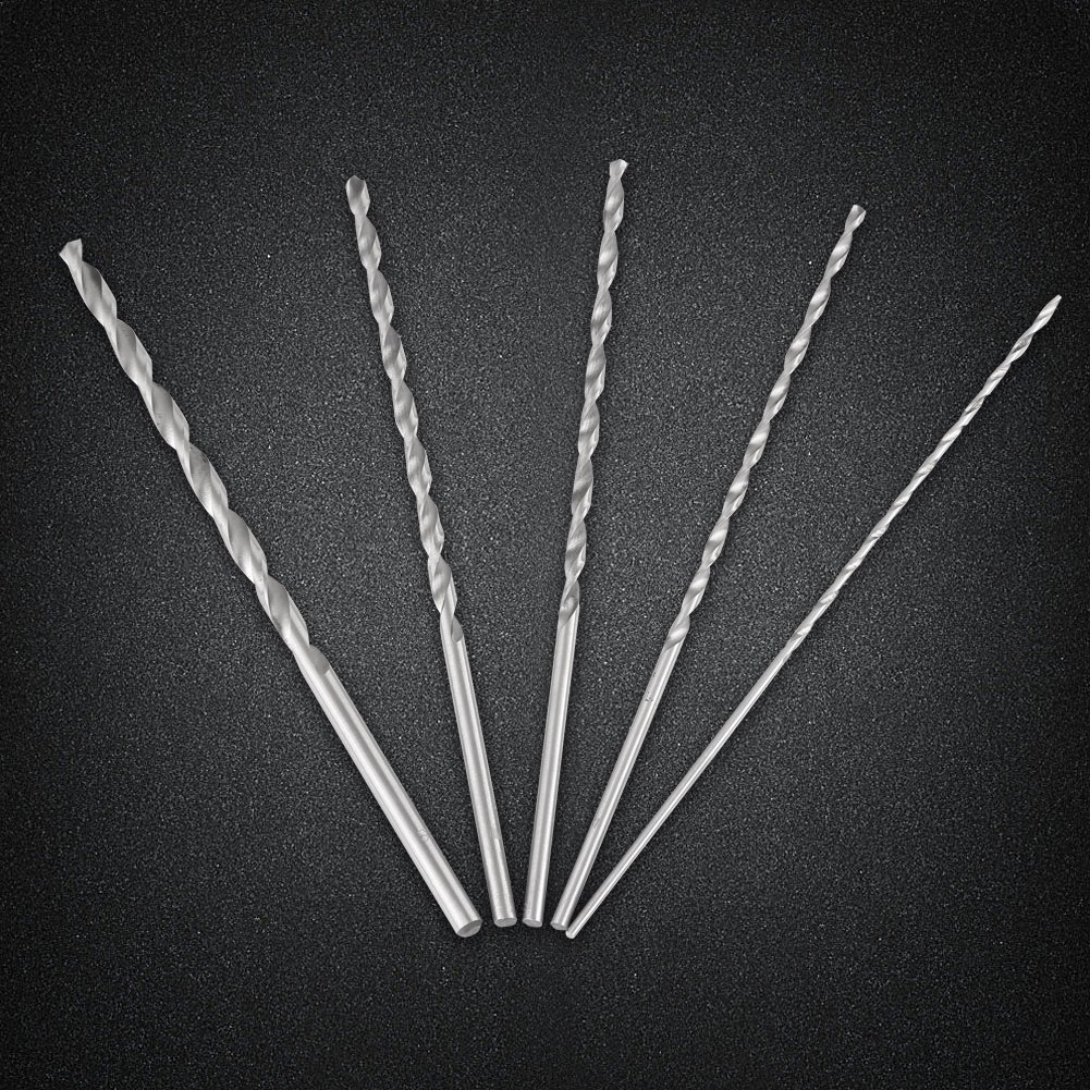 5Pcs Extra Long High-Speed Steel Twist Drill Bit Set (2-5mm) - Straight Shank for Wood, Metal & Stainless Steel - Perfect for DIY Projects, Furniture Making & Precision Drilling