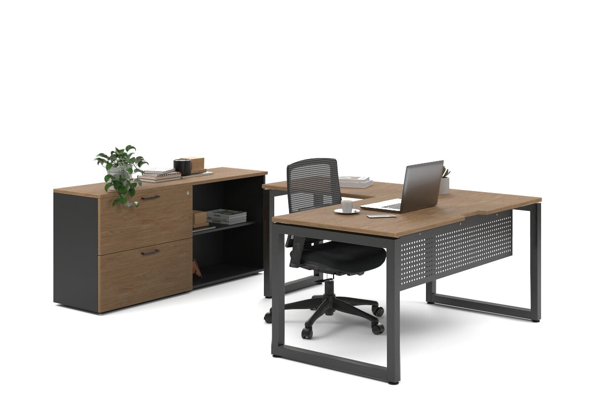 Premium L-Shaped Quadro Loop Executive Desk with Black Legs - 1600L x 1800W with Cable Management Scallop for Home Office & Workspace Setup