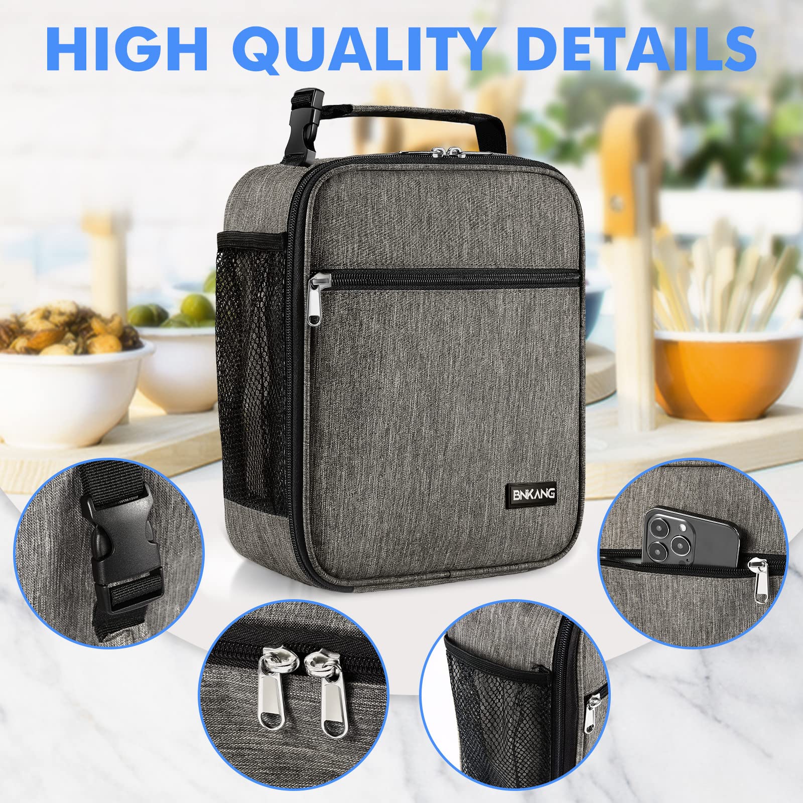 Insulated Lunch Box for Adults - Reusable & Durable Small Lunch Bag for Men & Women, Perfect for Work, School, Picnics & Outdoor Activities (Dark Gray)