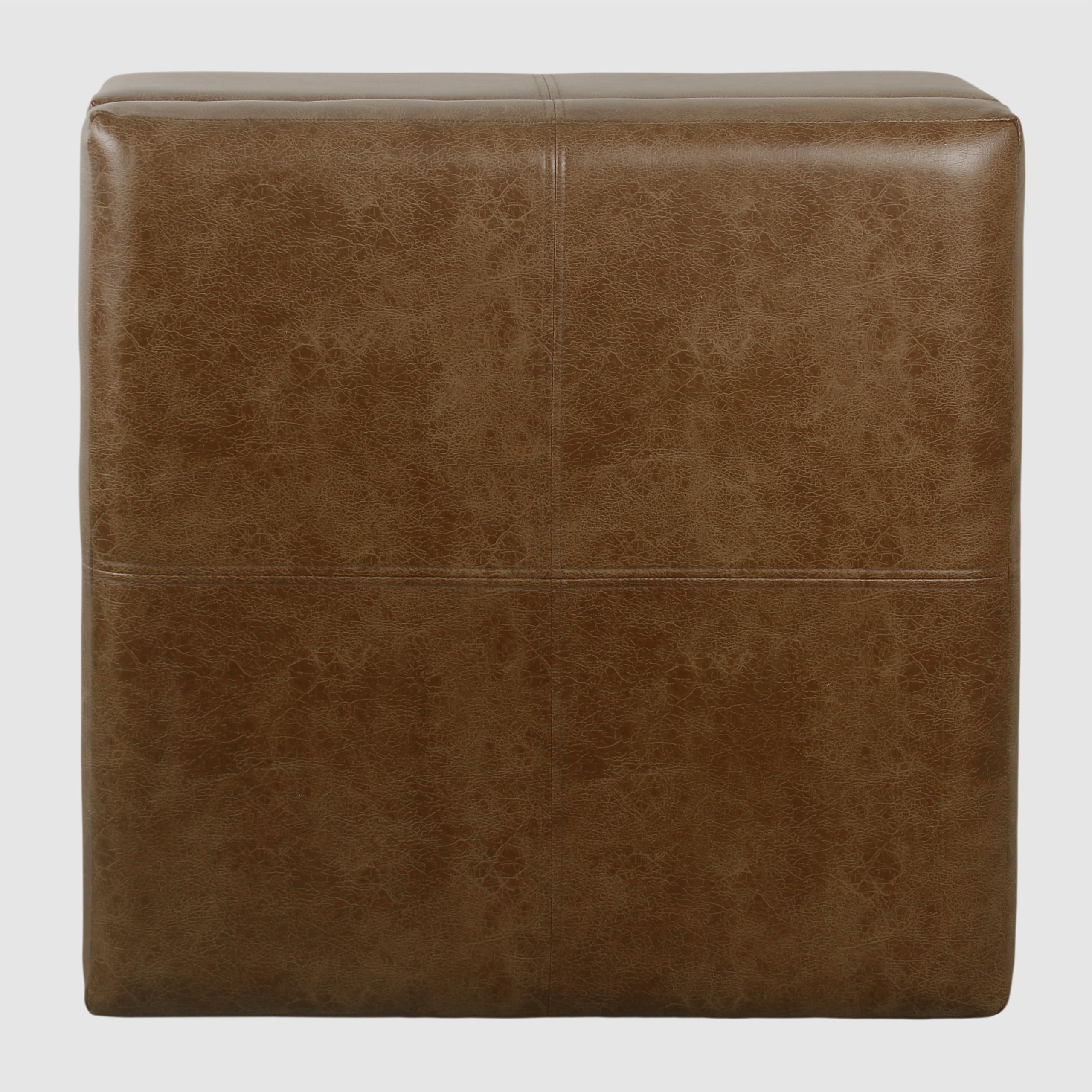 Luxury Large Faux Leather Square Storage Ottoman with Removable Tray - Brown Home Decor for Living Room & Bedroom | Multi-Functional Footrest, Coffee Table & Seating Solution | Homepop K2380-YDQY-2