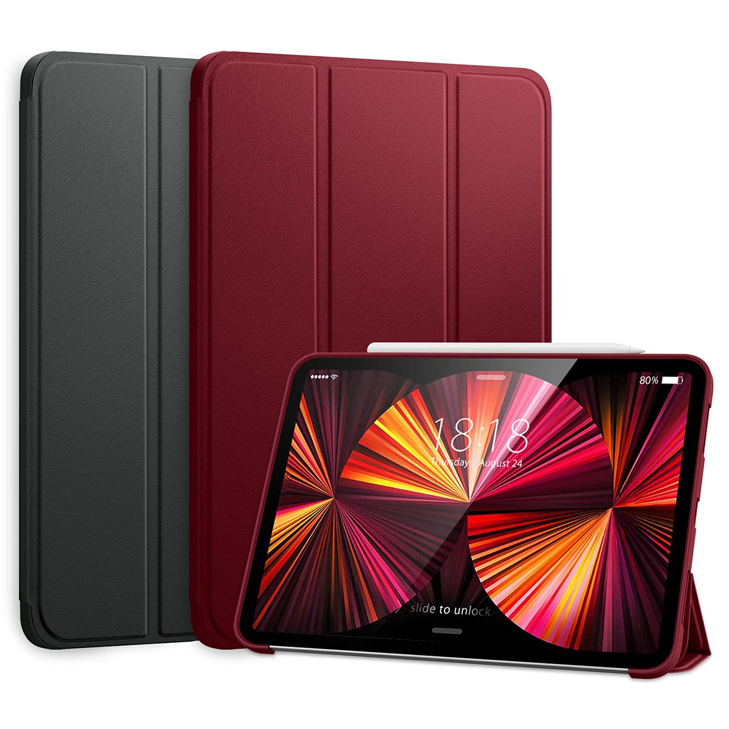 DTTO 2-Pack iPad Pro 11 Inch Case (2021 2nd/3rd Gen) Compatible with iPad Air 4 - Auto Sleep/Wake - Wine Red & Dark Grey - Protective Cover for Work, Travel & Home Use