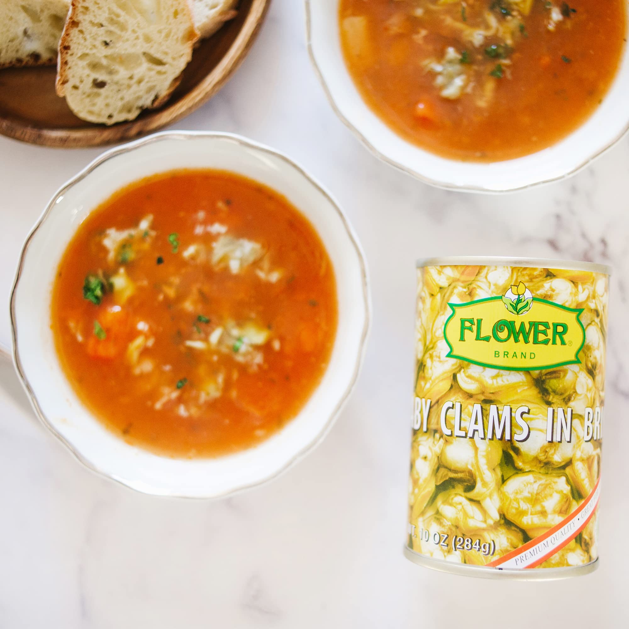 Flower Brand Canned Baby Clams in Brine 10oz - High Protein Keto Snacks, Gluten Free for Cooking & Salads (Pack of 6)