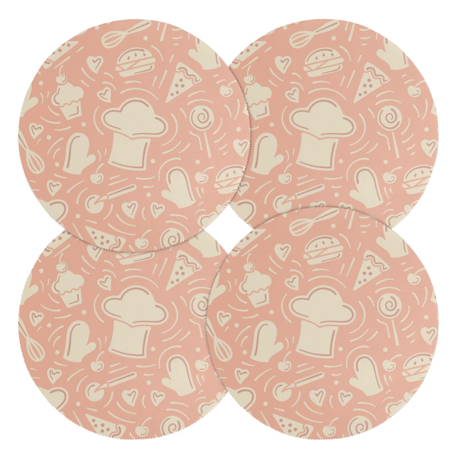 Set of 4 Round Ice Cream Themed Placemats - Heat Resistant Non-Slip Dining Table Mats with Centerpiece Design for Indoor/Outdoor Use | Perfect for Summer Parties, Picnics & Kitchen Decor