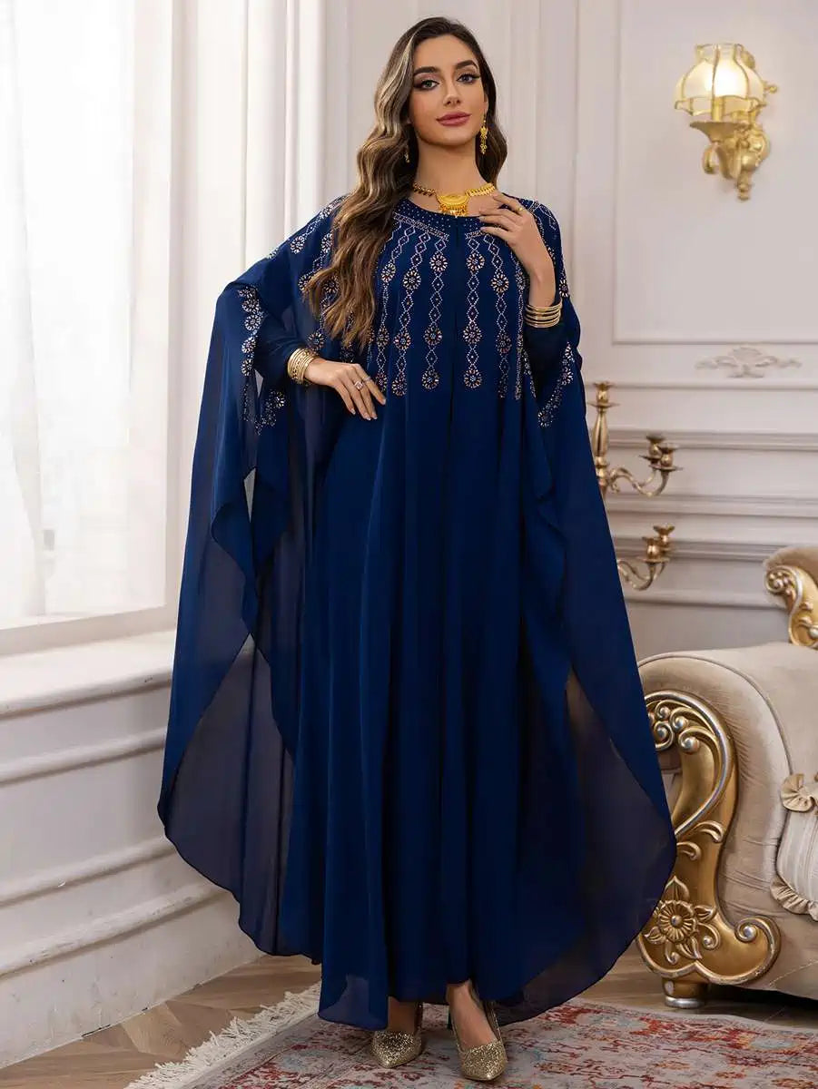 2-Piece Chiffon Caftan Dress Set with Detachable Cloak & Lining - Elegant Boho Maxi Dress for Beach, Pool Party & Summer Vacation #25448