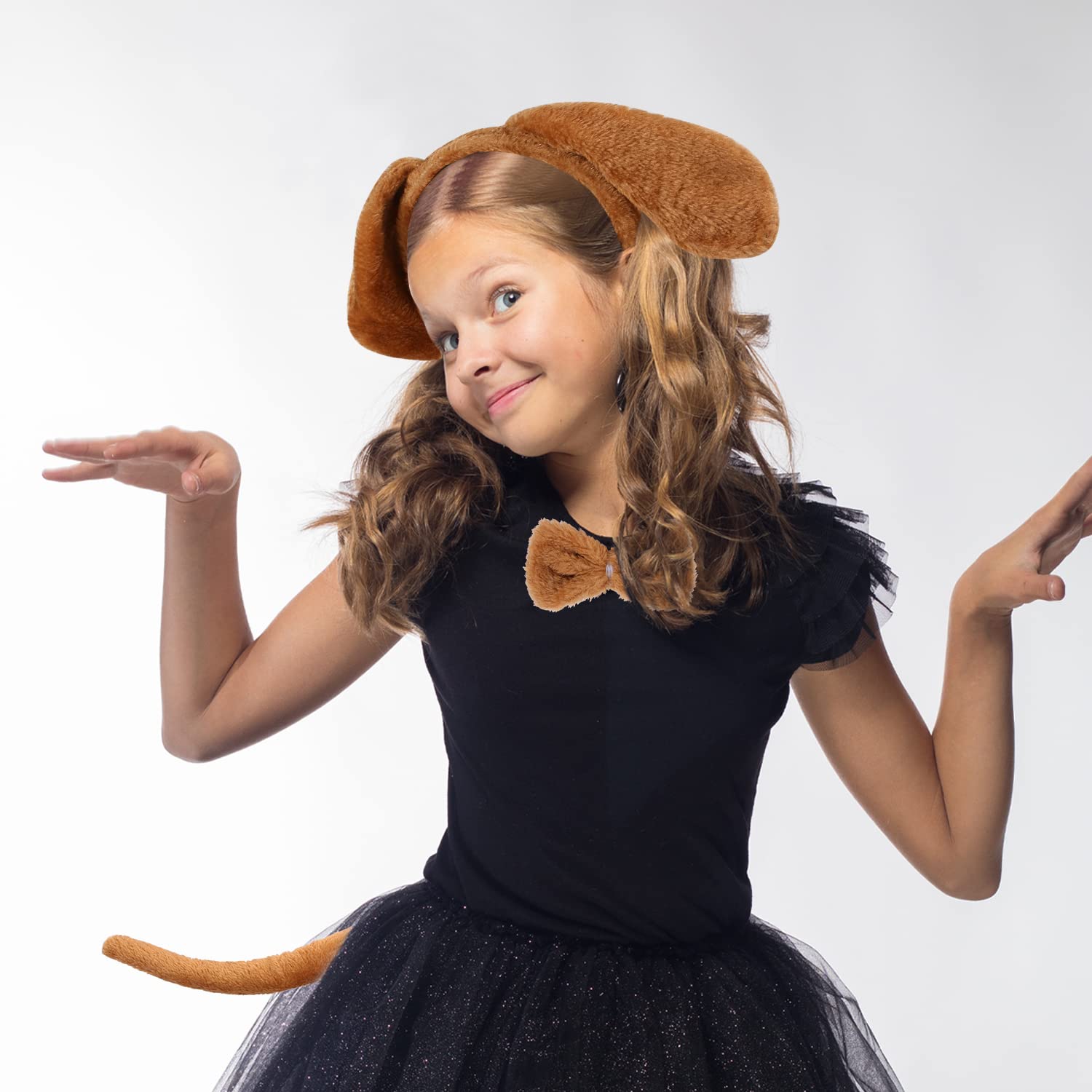 LIYDE Brown Dog Costume Set - Ears Headband, Tail & Bowtie for Halloween, Birthday, Christmas & Cosplay Parties | Pet Dress Up, Puppy Playtime & Themed Party Decorations
