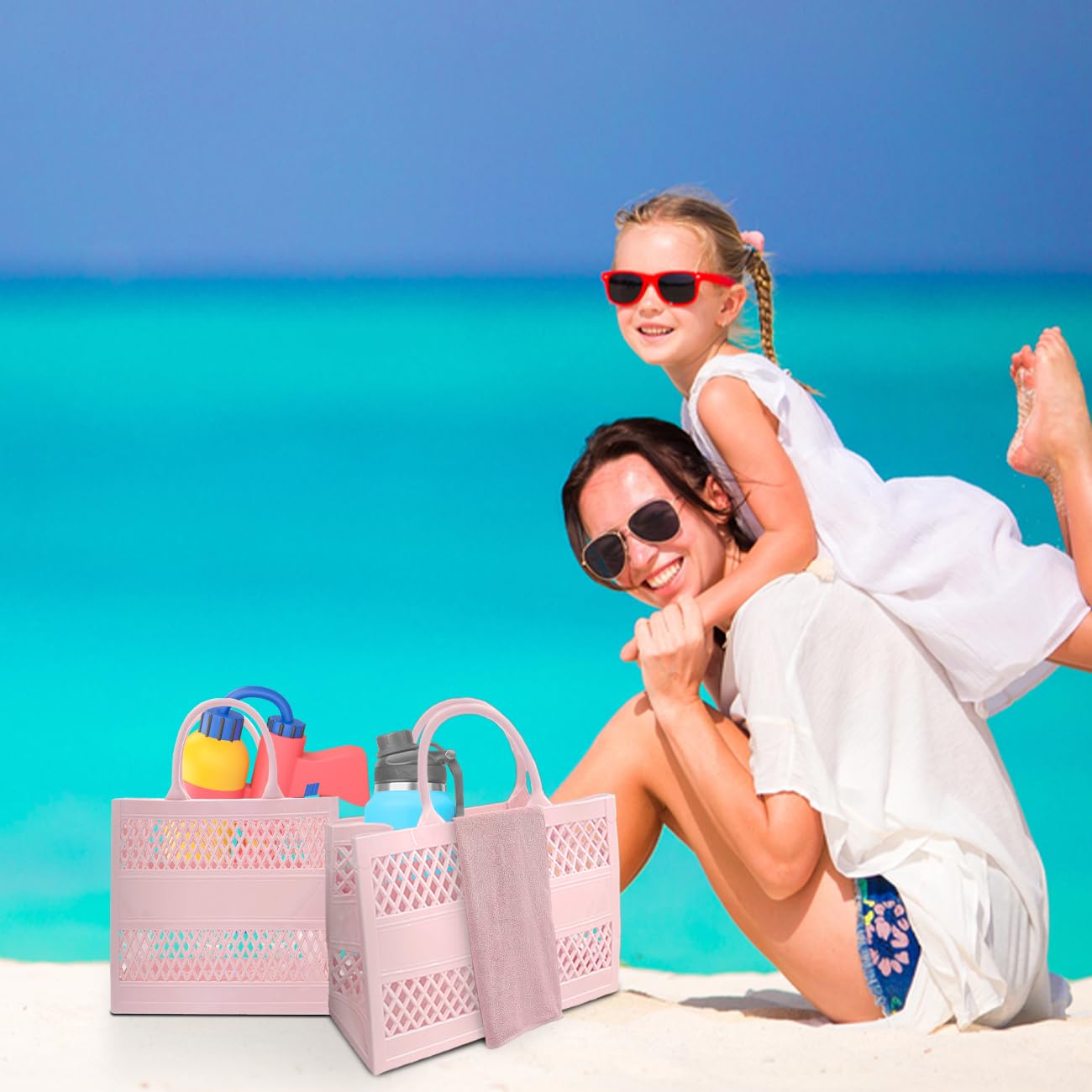 **Waterproof & Sandproof Beach Tote Bag - Large Washable Open Travel Tote for Women - Perfect for Pool, Vacation & Summer Outings**