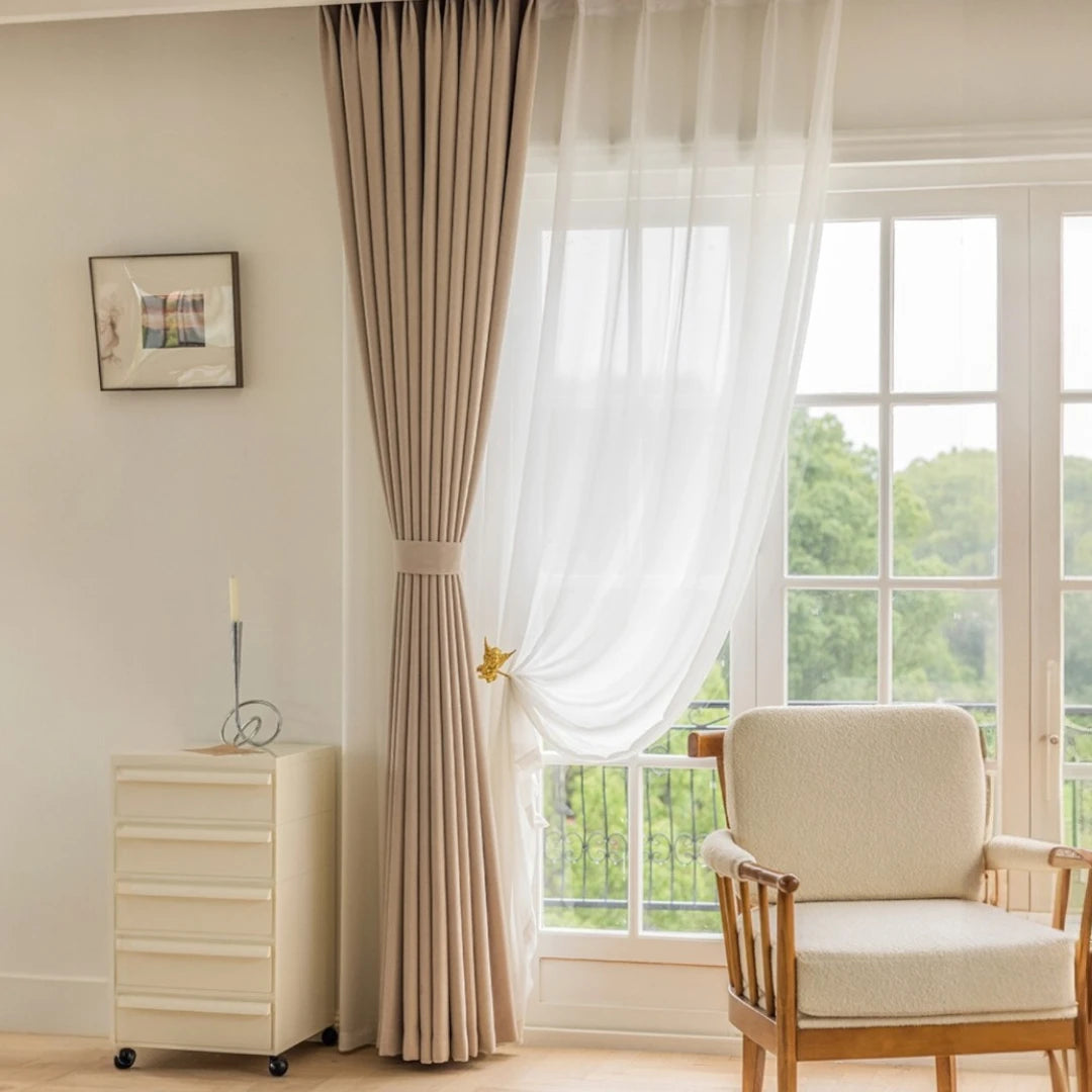 Janet Herringbone Fire Retardant Chenille Blackout Curtains for Bedroom & Living Room - Thermal Insulated Noise Reducing Window Drapes for Home Decor