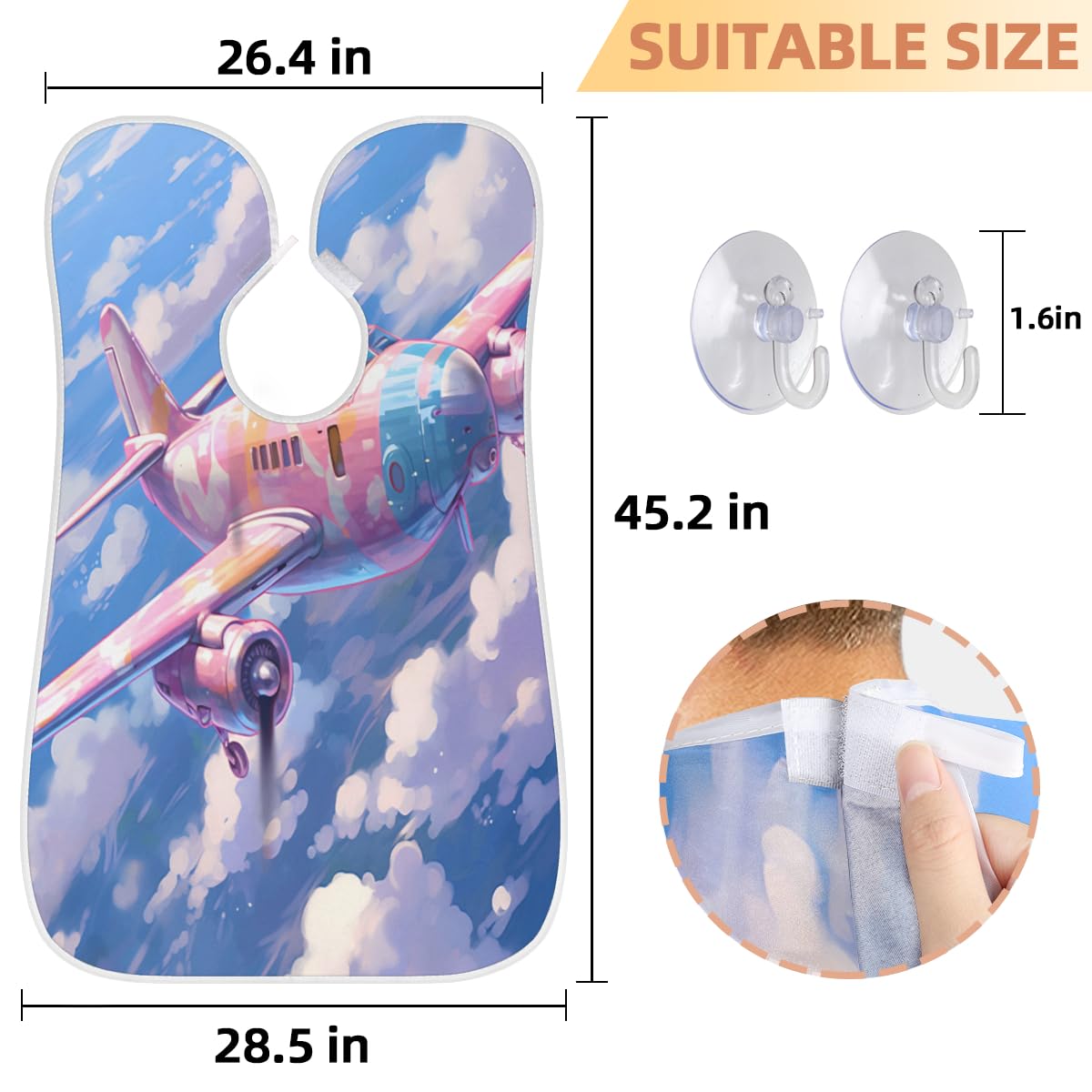 Pink Flying Airplane Beard Shaving Bib for Men - Waterproof Barber Apron for Hair Dye, Makeup & Styling - Sink Hair Catcher & Beard Trimming Accessory - Perfect Gift for Barbers & Grooming Enthusiasts (Great for Home Haircuts, Salon Use & DIY Grooming)