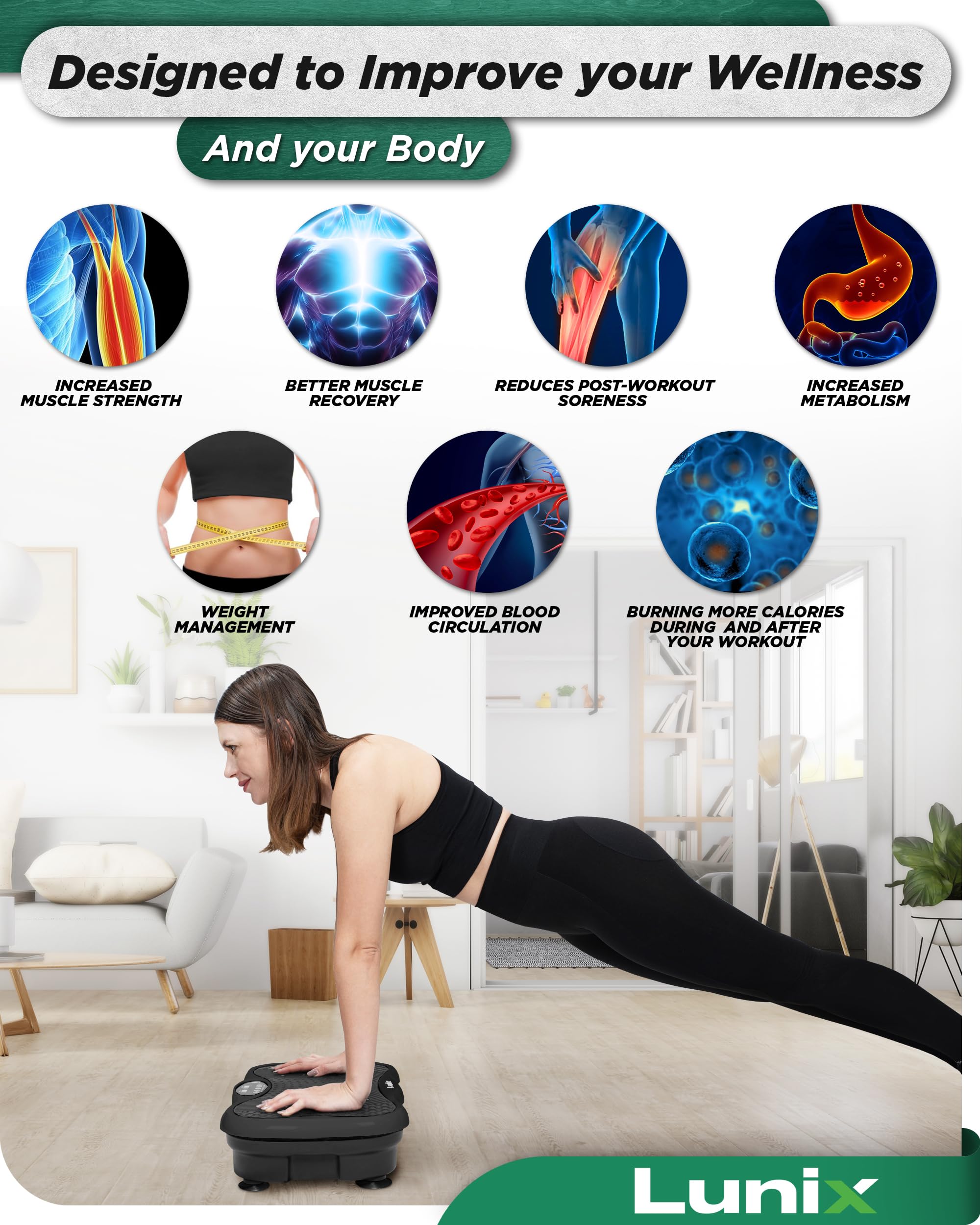 Lunix LX18 Whole Body Vibration Plate with Handles & Magnetic Therapy - Power Plate Exercise Machine for Lymphatic Drainage, Home Workout & Fitness - Includes Phone Holder & Remote (Ideal for Home Gym, Physical Therapy & Weight Loss)