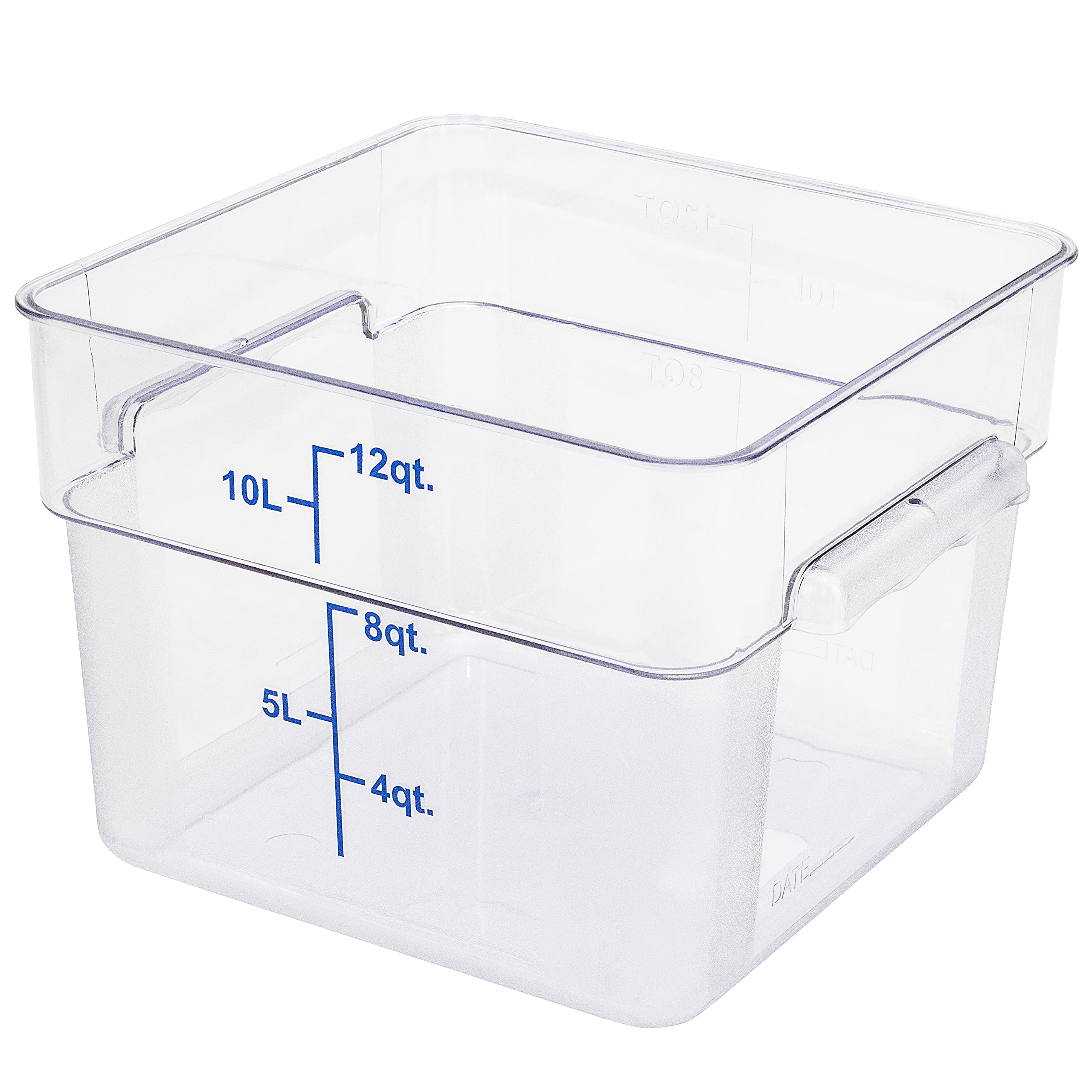 Met Lux 12 Quart Brine Bucket - Square Marinating Container with Volume Markers & Built-In Handle | Clear & Blue Plastic Dough Rising Bucket | Freezer Safe (Lid Sold Separately) | Perfect for Meat Brining, Pickling, Bread Dough Rising & Food Storage