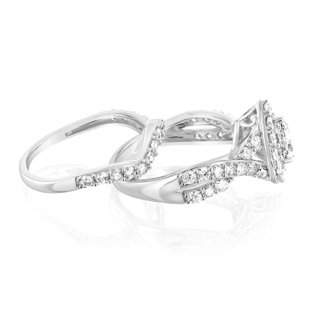 14K White Gold 1.95 Carat Diamond Wedding Ring Set with Pear Center Stone & Brilliant Cut Halo - Perfect for Engagement, Bridal Jewelry & Anniversary Gifts