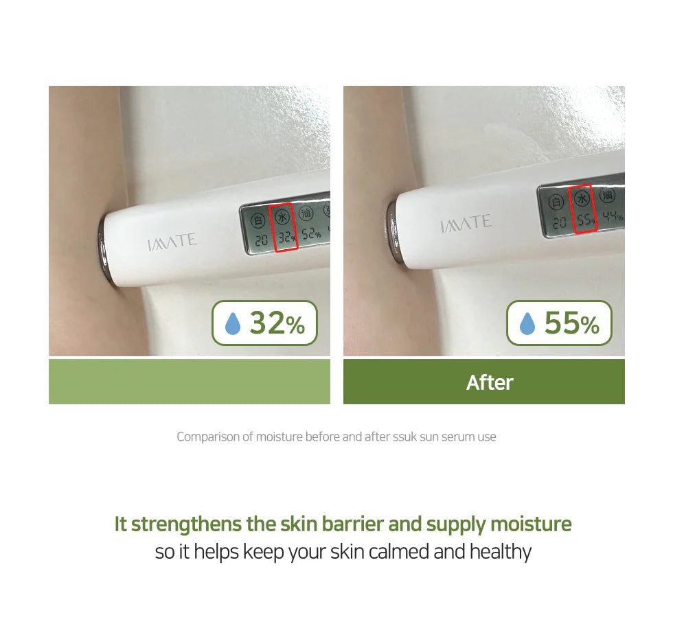 BE'BALANCE Ssuk Calming Sun Serum SPF 50+ PA++++ 35ml - Korean Sunscreen for Sensitive Skin, Daily UV Protection, Lightweight Moisturizer - Perfect for Outdoor Activities & Travel