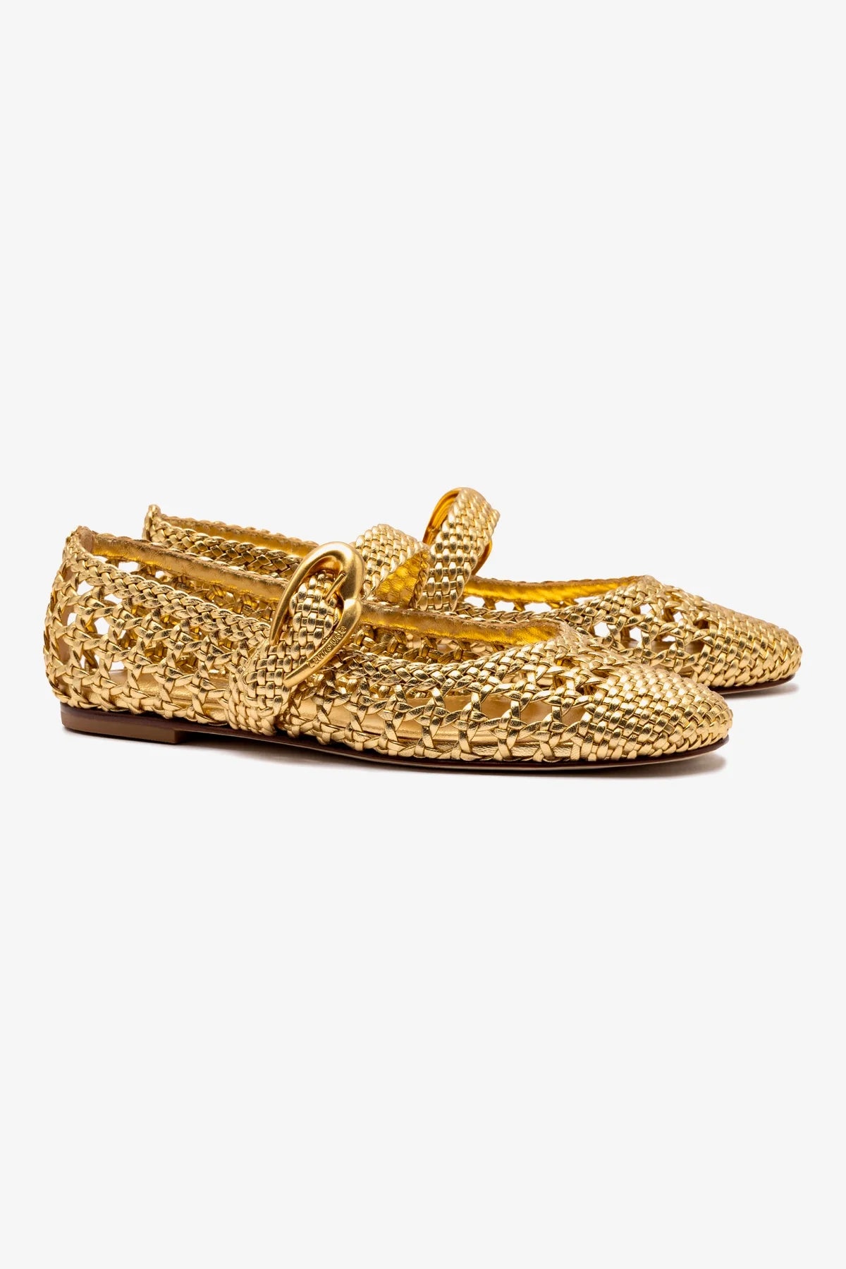 Verona Macrame Ballet Flat Shoes - Gold Metallic Leather Women's Comfortable Slip-On Loafers for Casual Wear, Office & Date Night