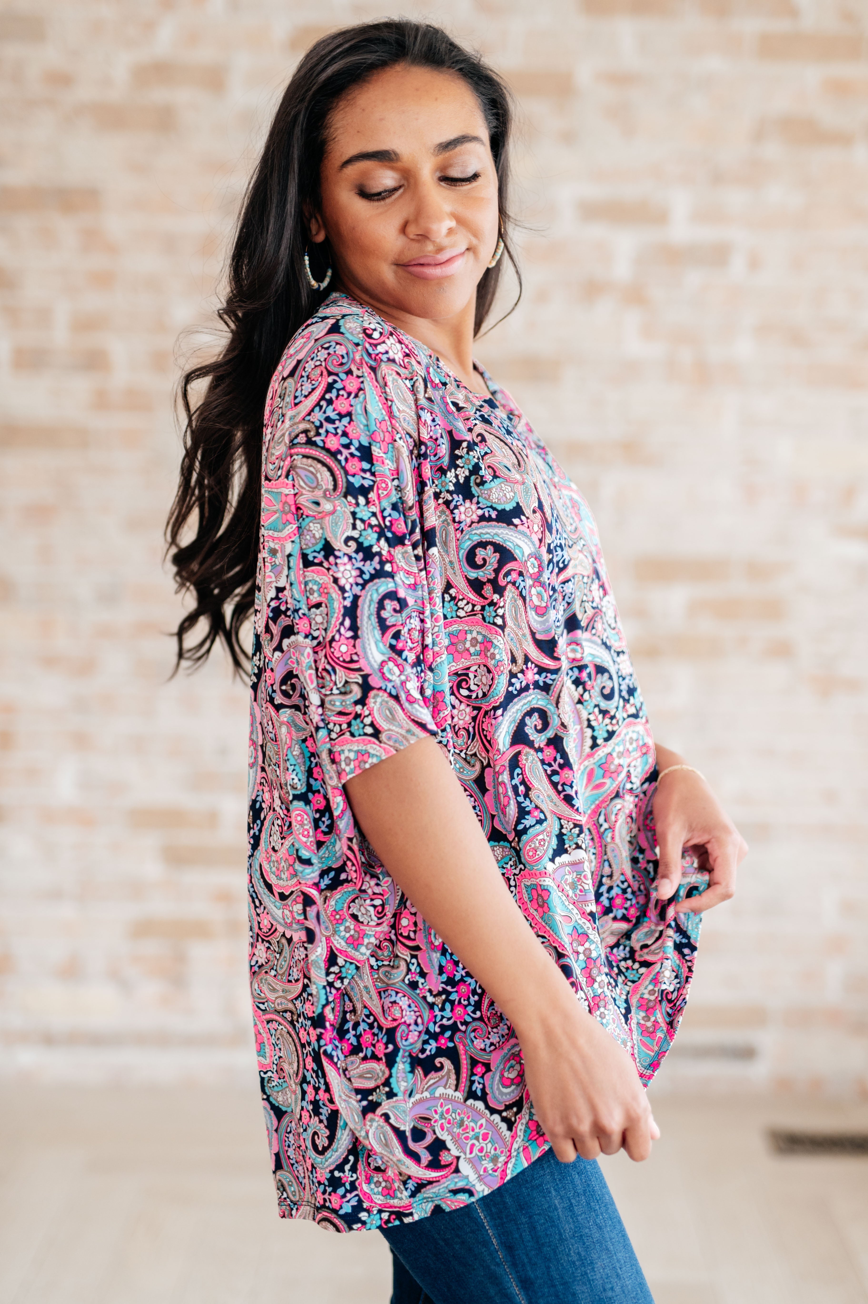 Essentially You Women's Pink Paisley Print Top | Floral Blouse for Casual Wear, Date Night & Summer Outfits